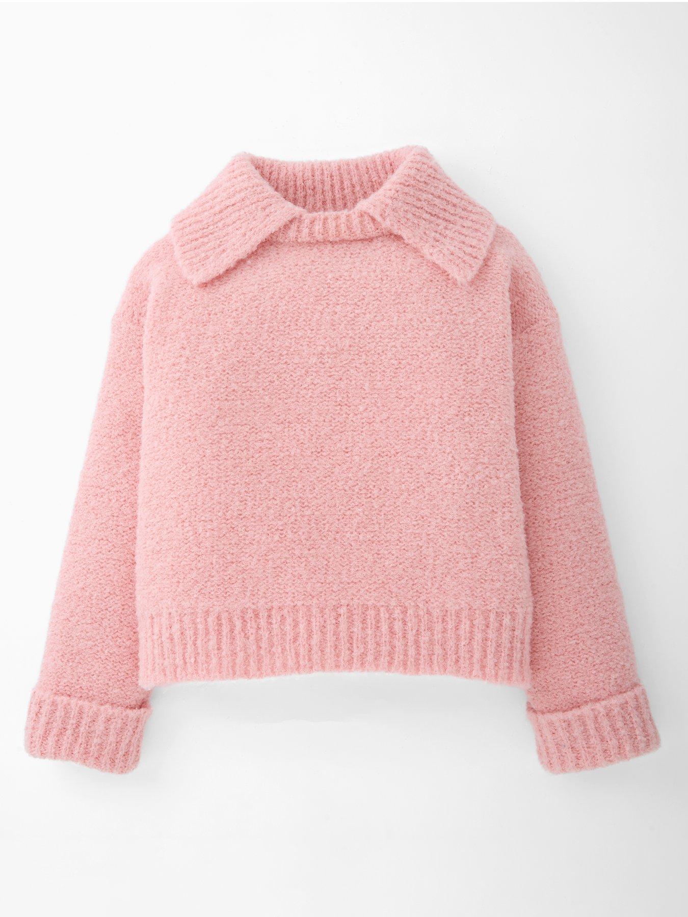 The Very Collection Girls Oversized Knitted Jumper With Collar - Pink
