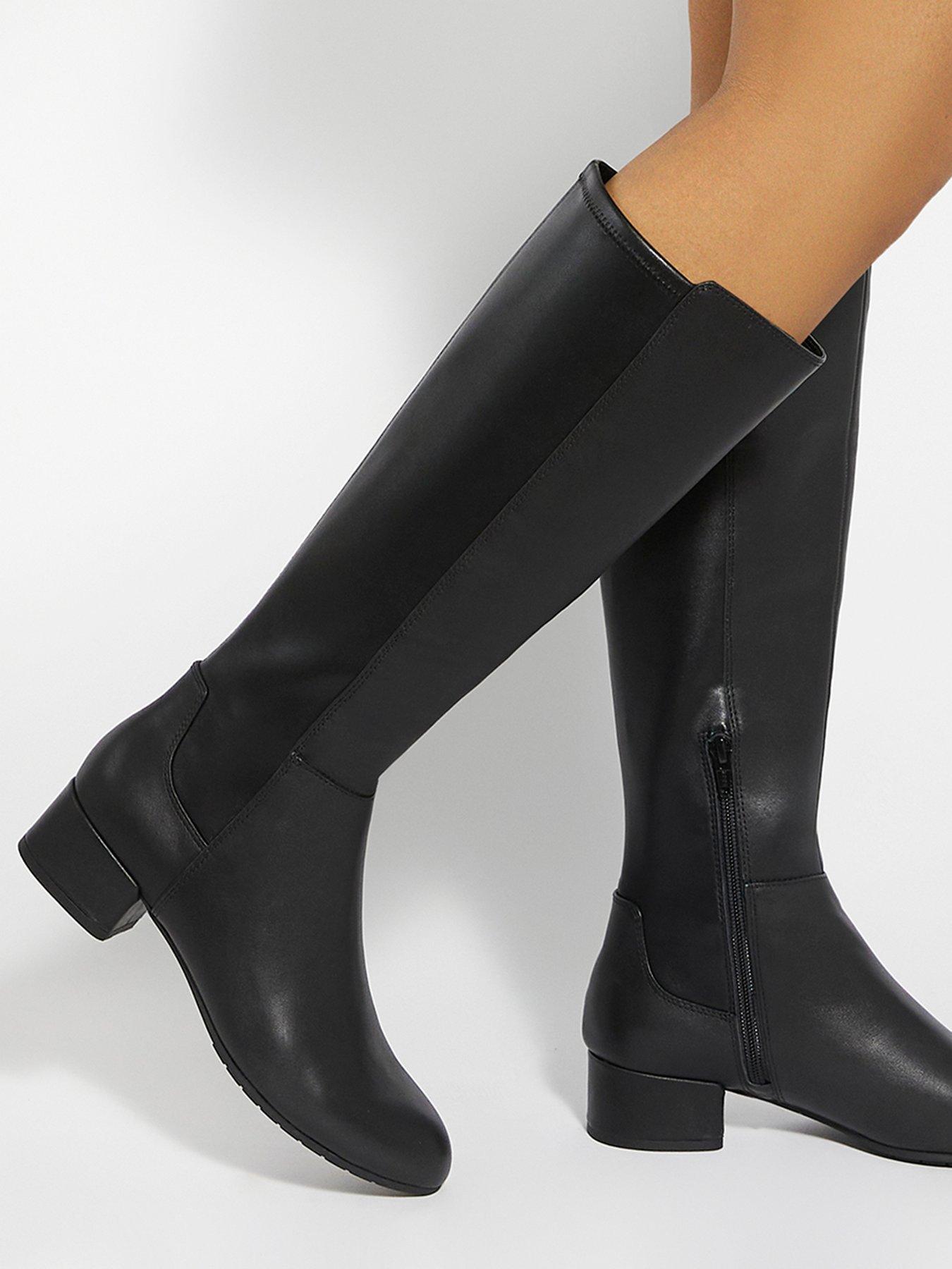 Image 1 of 6 of Dune London Tayla Stretch Leather Knee High Boots - Black