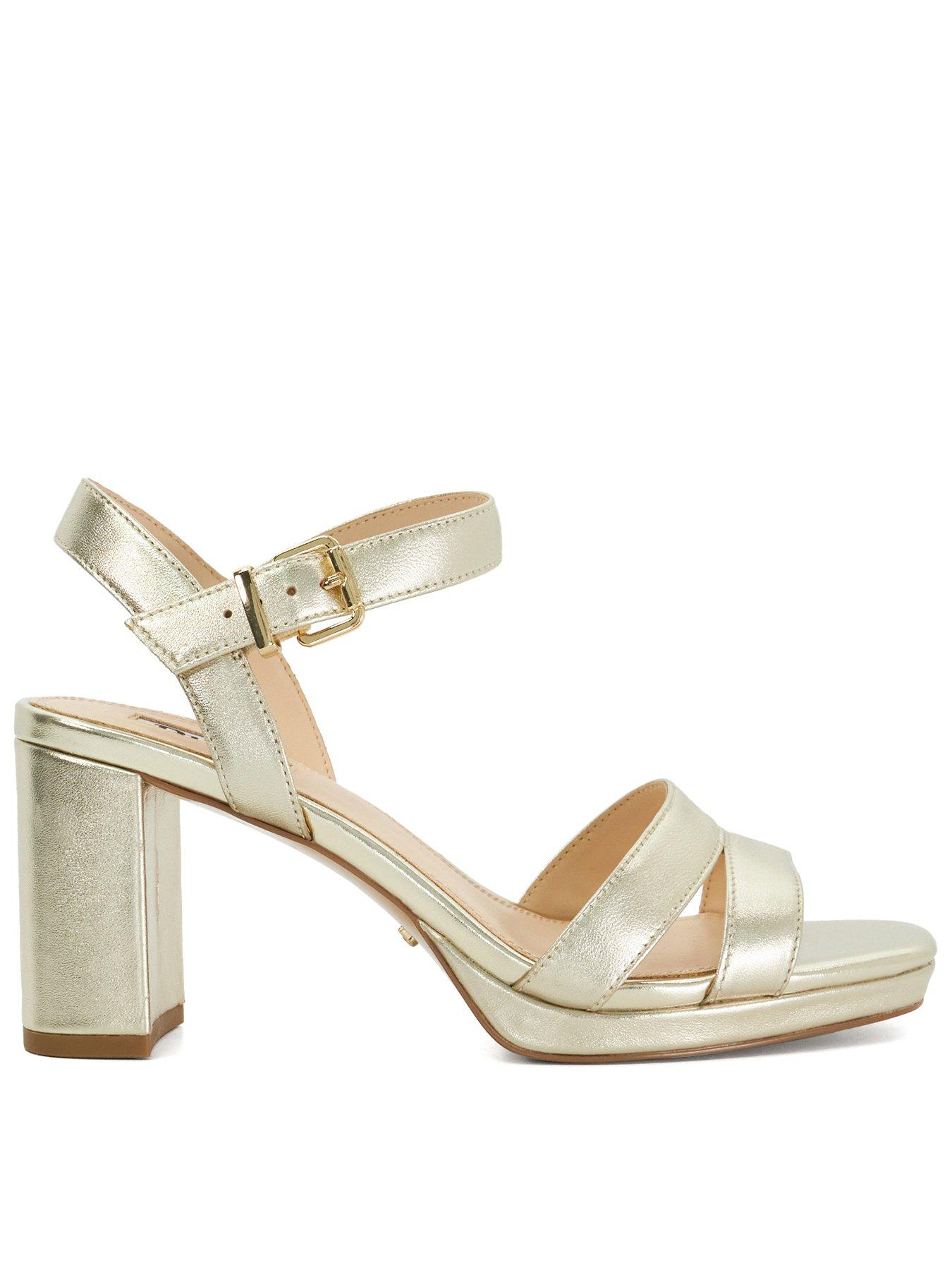 Dune London Manifesting Leather Block Heel Sandals - Gold