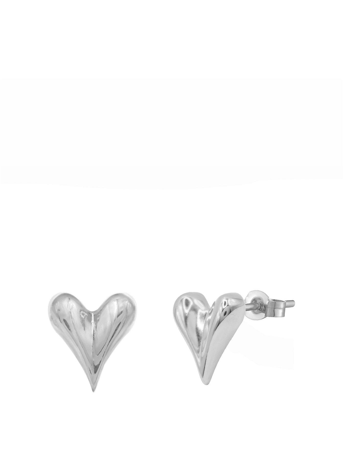 The Love Collection Sterling Silver Domed Heart Stud Earrings