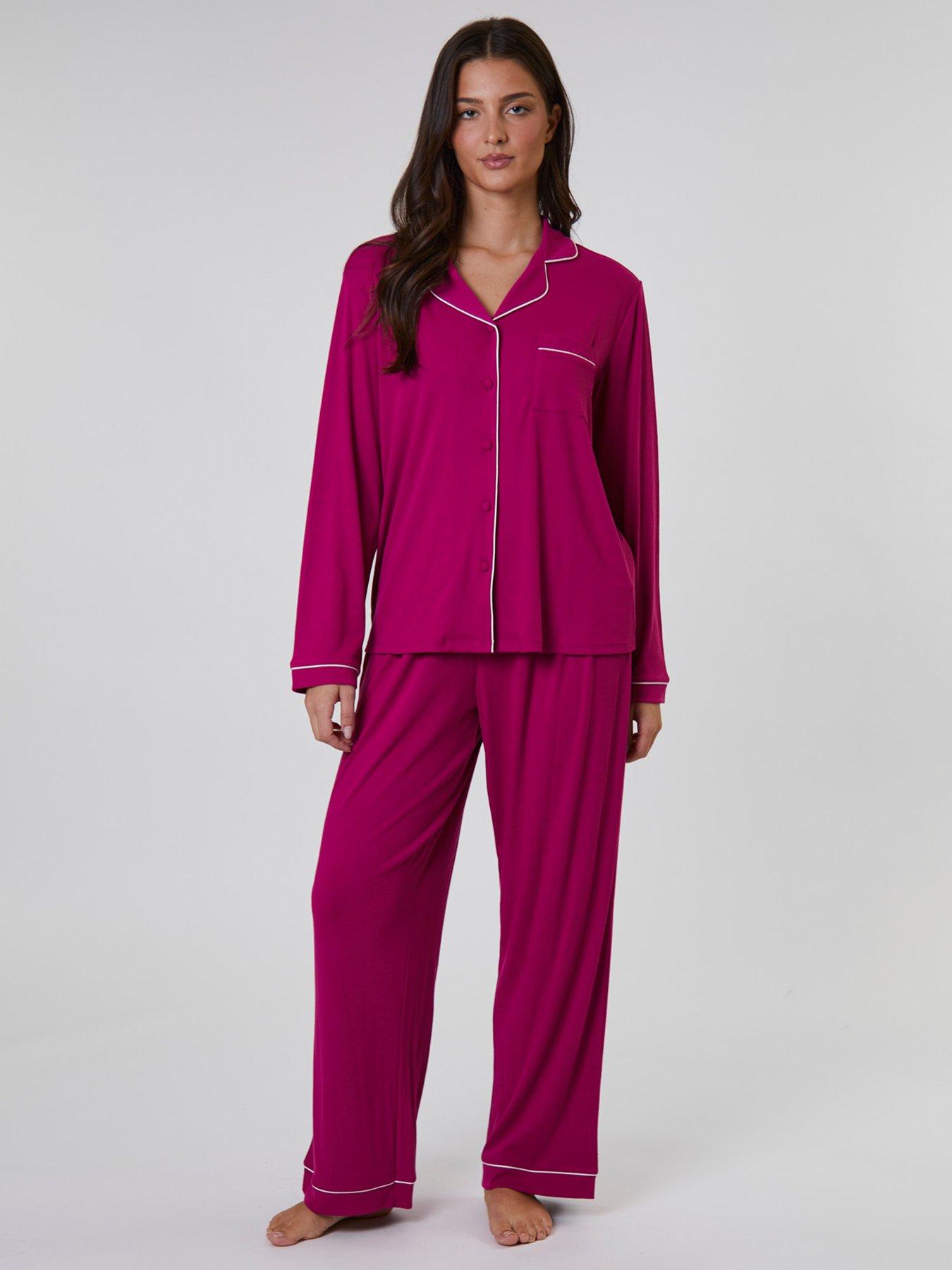 loungeable-rib-long-sleeve-traditional-shirt-and-long-pant-hot-pink