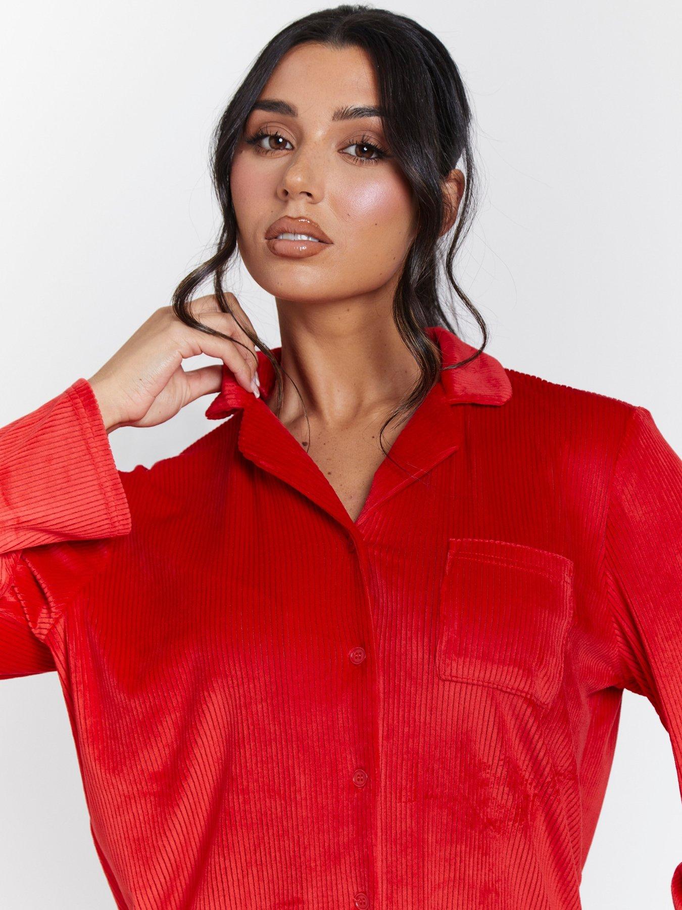 loungeable-velour-rib-long-sleeved-traditional-pyjama-set-redoutfit