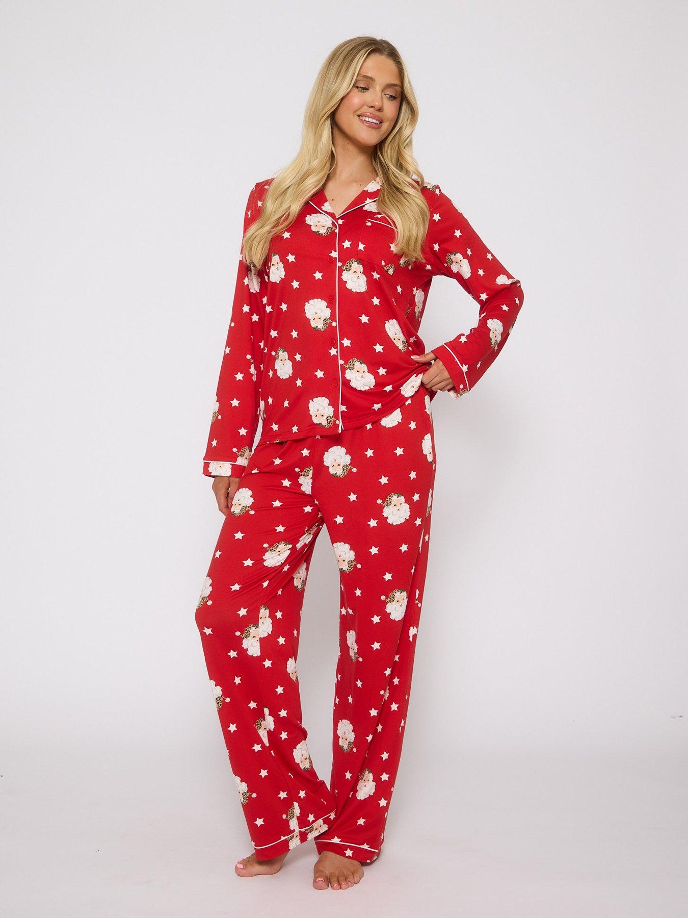 loungeable-leopard-santa-button-shirt-and-long-pant-christmas-pyjamas-set-red