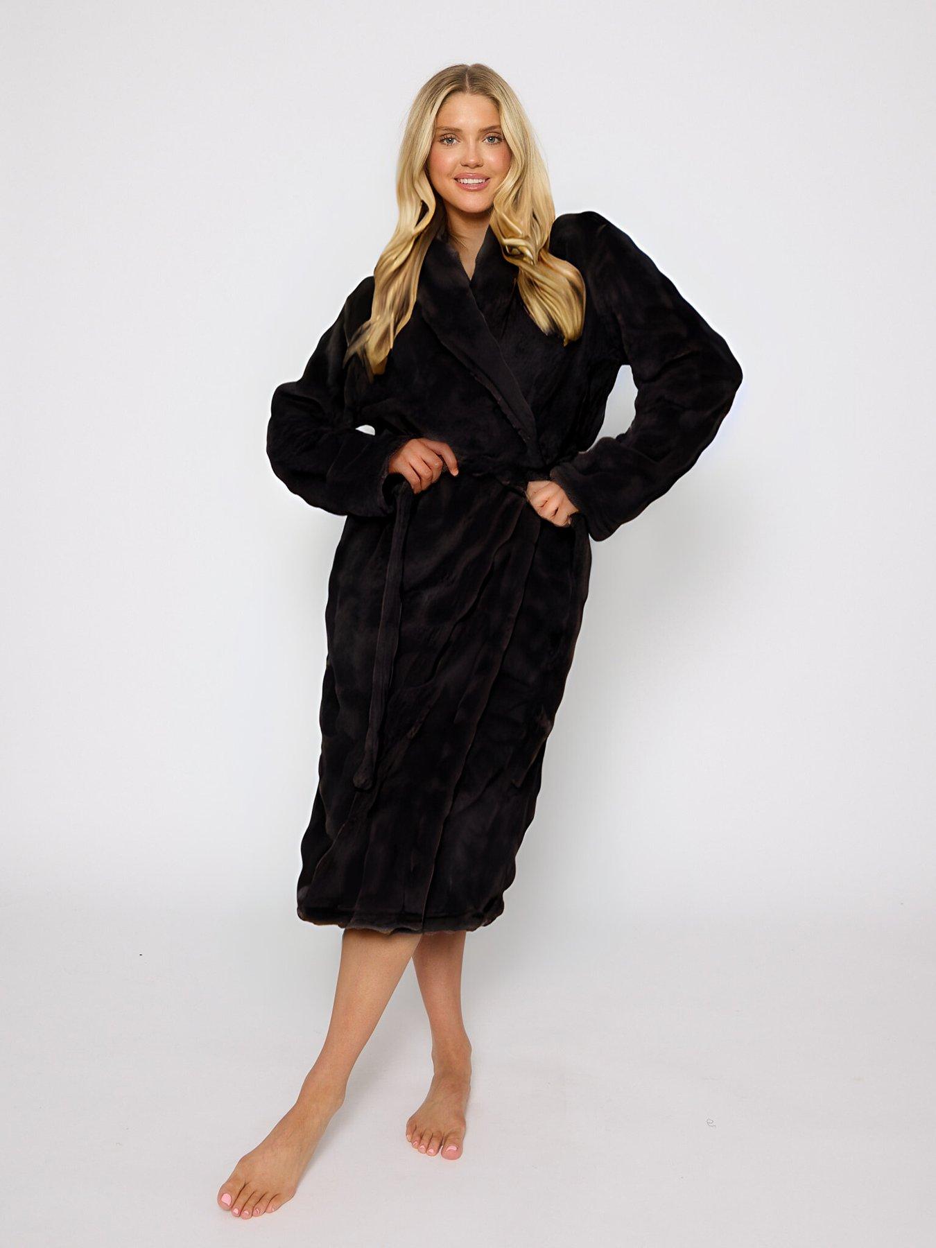 Loungeable Bubble Faux Fur Hooded Robe - Black