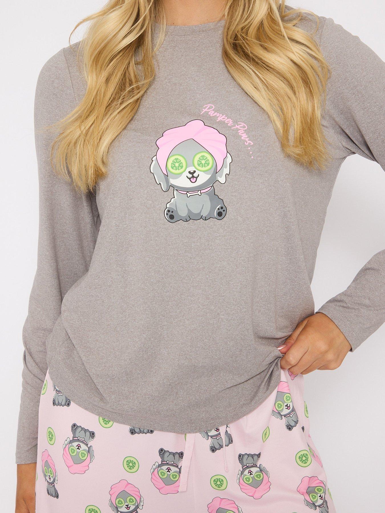 Image 3 of 3 of Loungeable Pamper Pooch Printed Short Sleeved Top And Trouser Pyjama Set - Grey