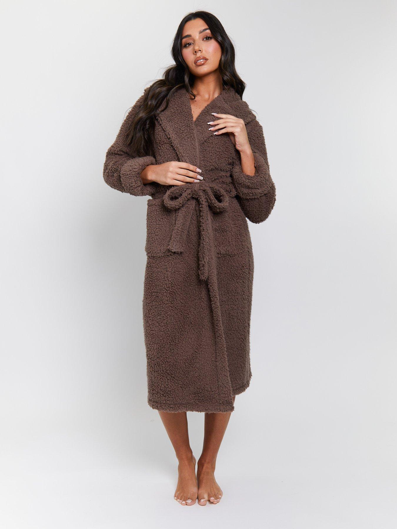 long beige dressing gown ARTHUR Fleece Dressing gown Plain Brown Size 44/46 Women's Dressing Gowns, Bathrobes & Jackets main image 0