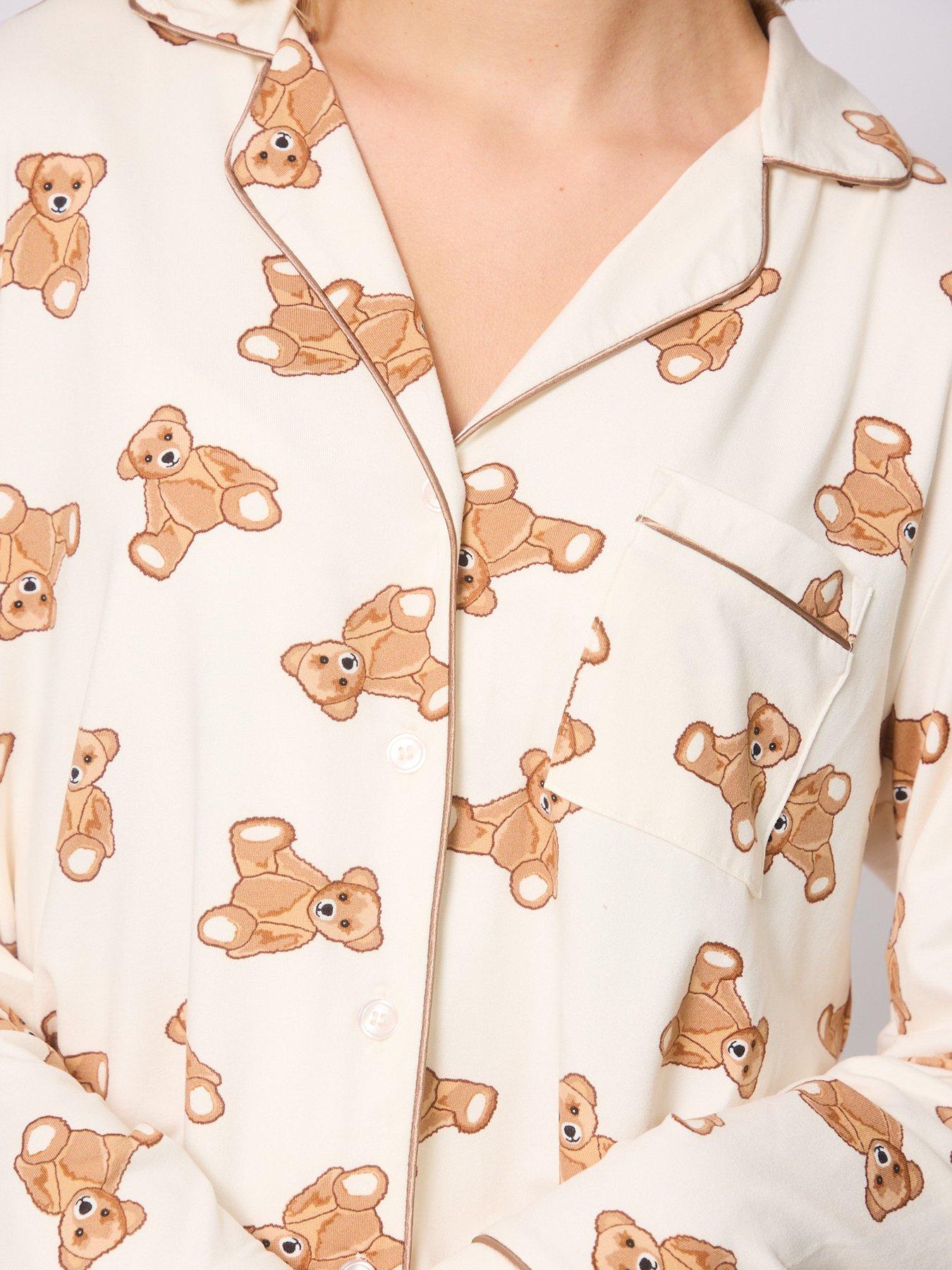 Image 5 of 5 of Loungeable Teddy Bear Button Shirt And Long Pant Pyjamas Set - Cream