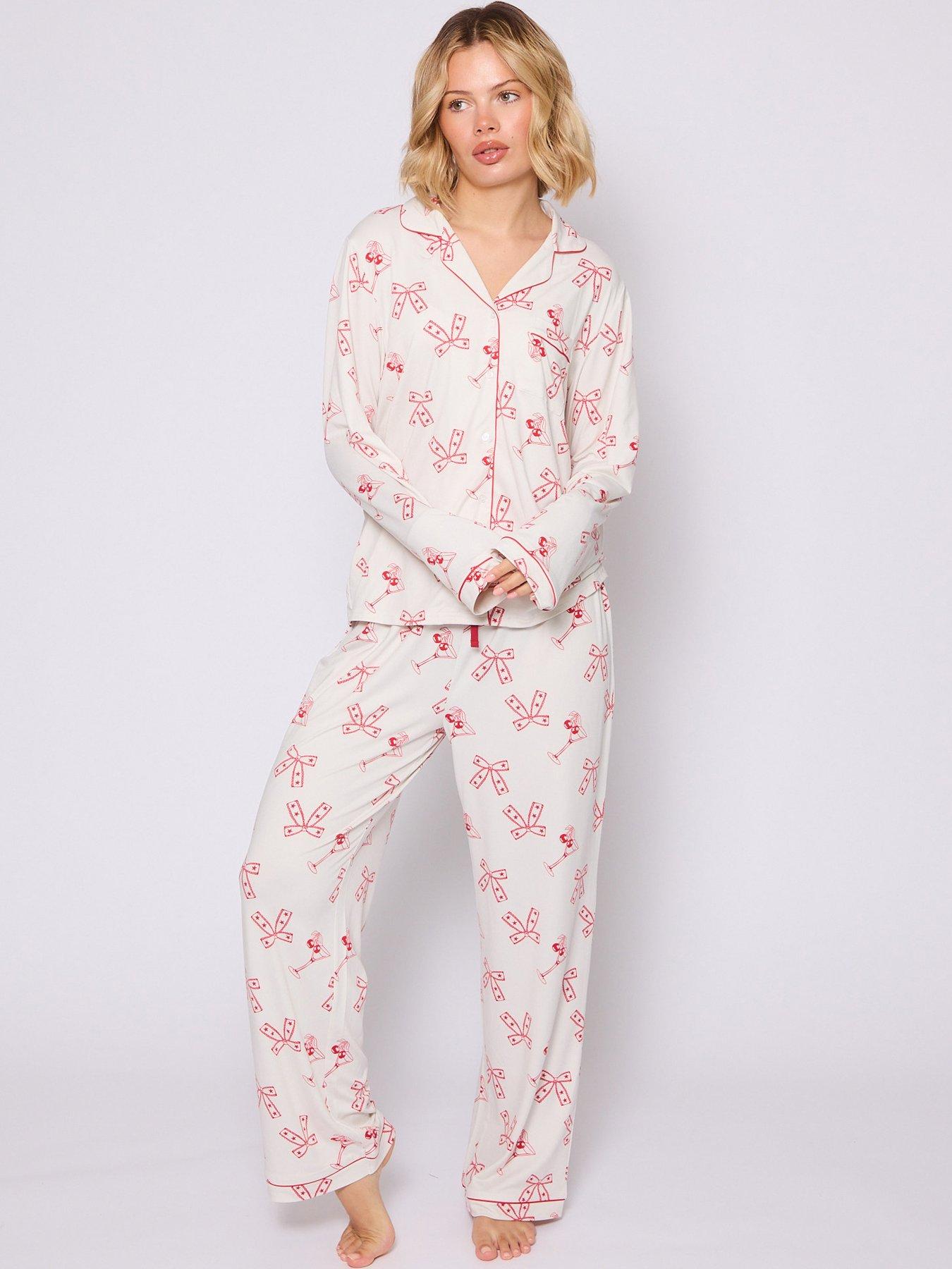 loungeable-cherry-martini-long-sleeved-button-down-traditional-pyjama-set-white