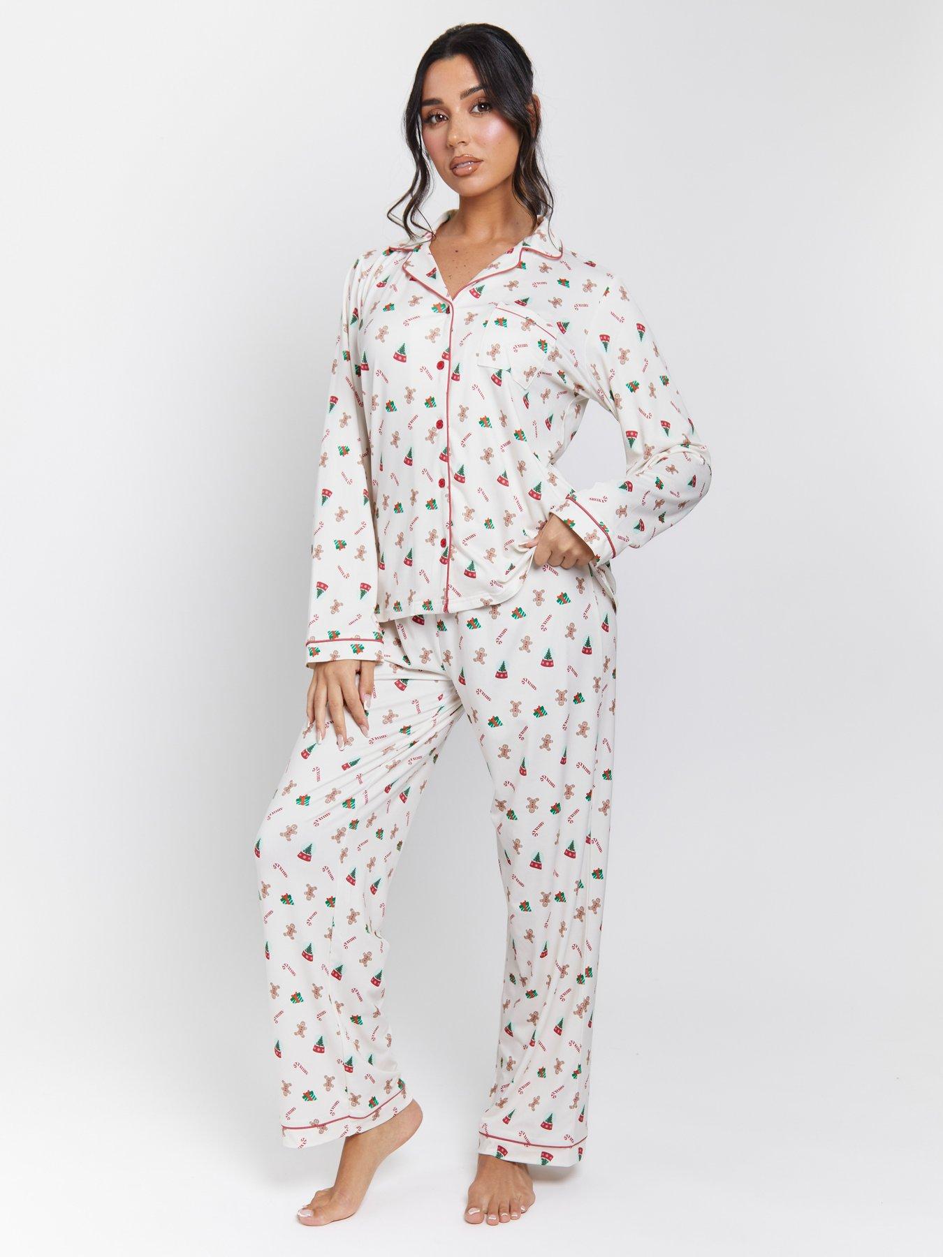 loungeable-ginger-bread-button-shirt-and-long-pant-christmas-pyjamas-set-cream