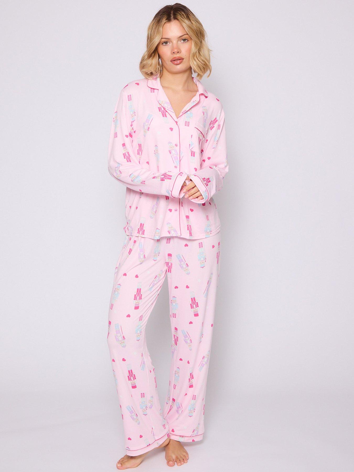 loungeable-nutcracker-button-shirt-and-long-pant-christmas-pyjamas-set-pinkfront