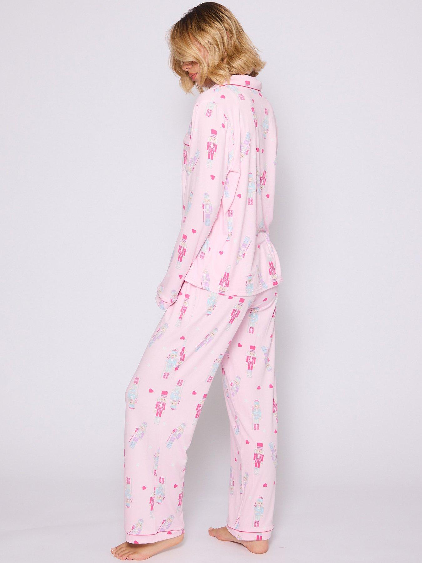 loungeable-nutcracker-button-shirt-and-long-pant-christmas-pyjamas-set-pinkstillFront