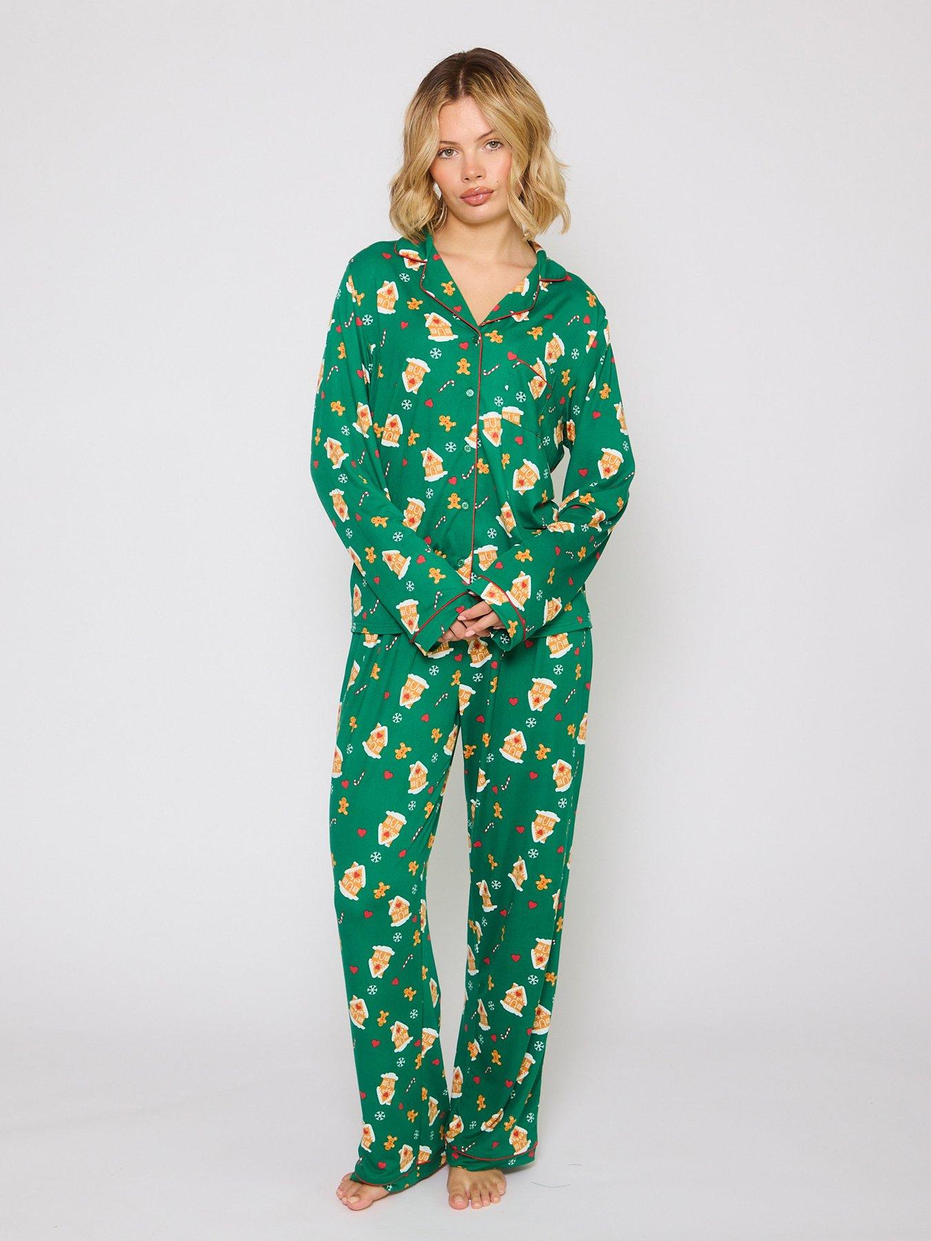 loungeable-gingerbread-button-shirt-and-long-pant-pyjama-set-green