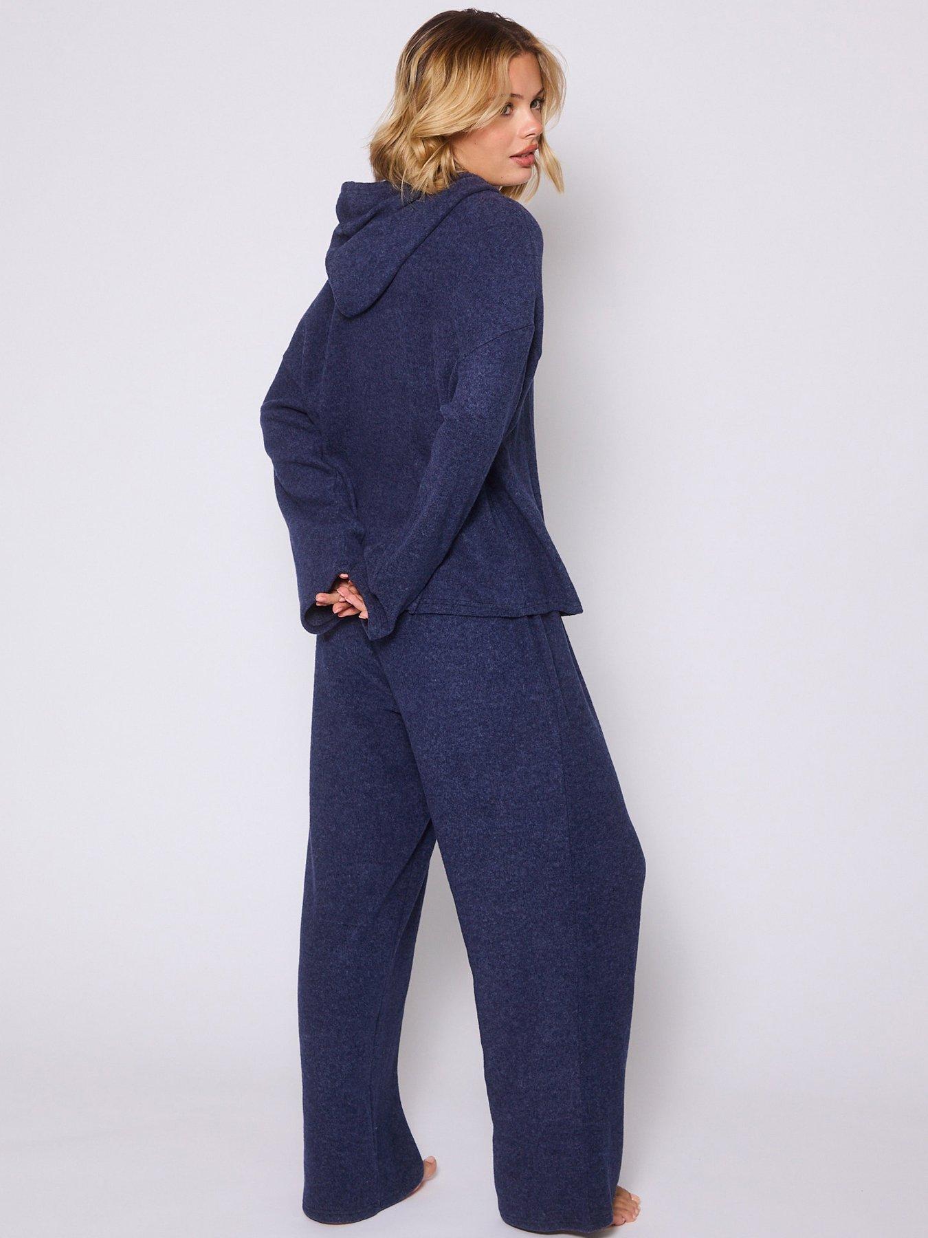 loungeable-soft-knit-hooded-top-and-trouser-lounge-set-navystillFront