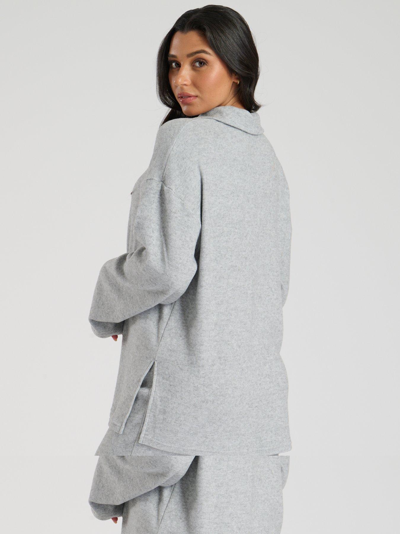 loungeable-soft-knit-14-zip-top-and-trouser-lounge-set-greystillFront