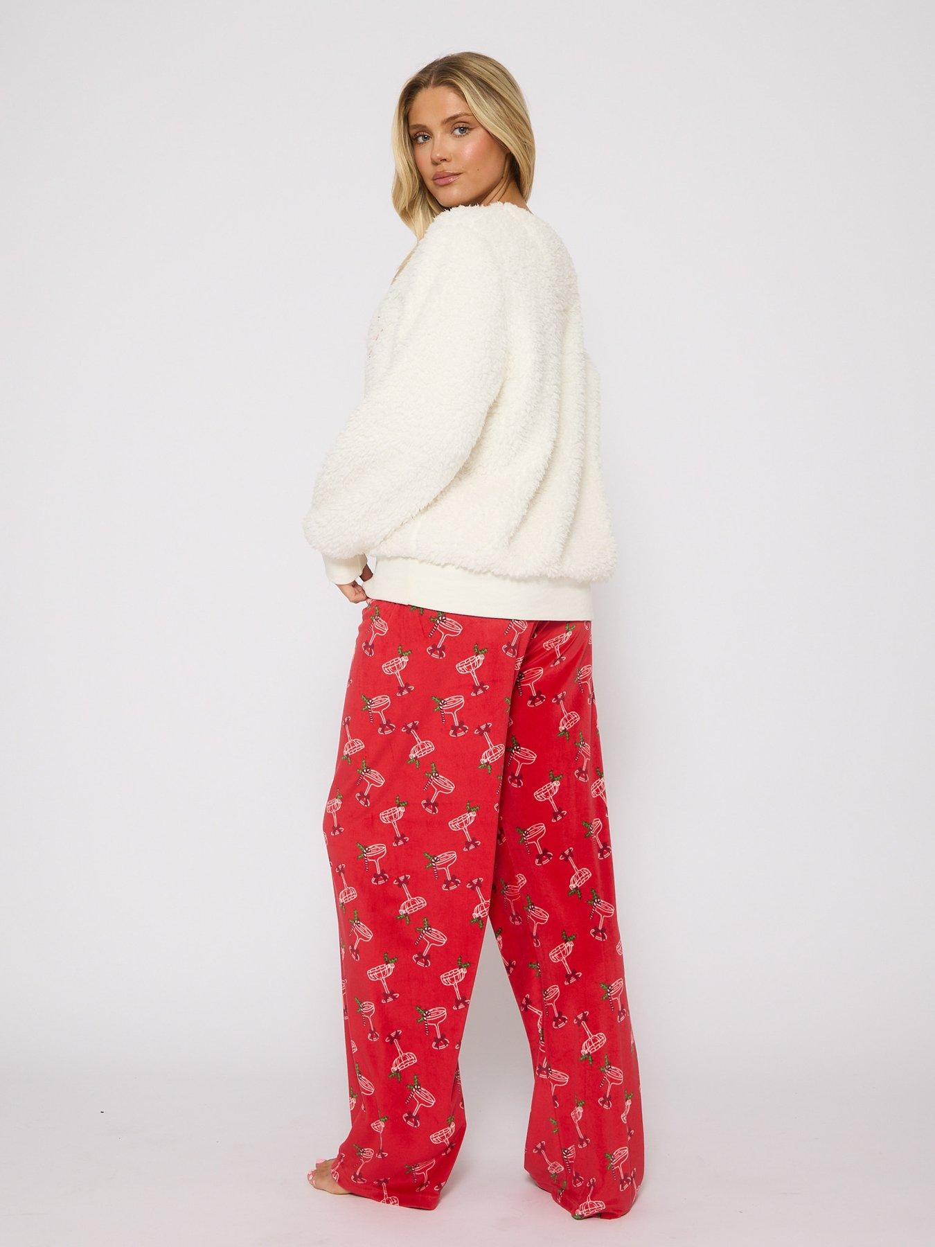 loungeable-cocktail-club-slogan-sweater-and-printed-trouser-christmas-pyjama-set-whiteback