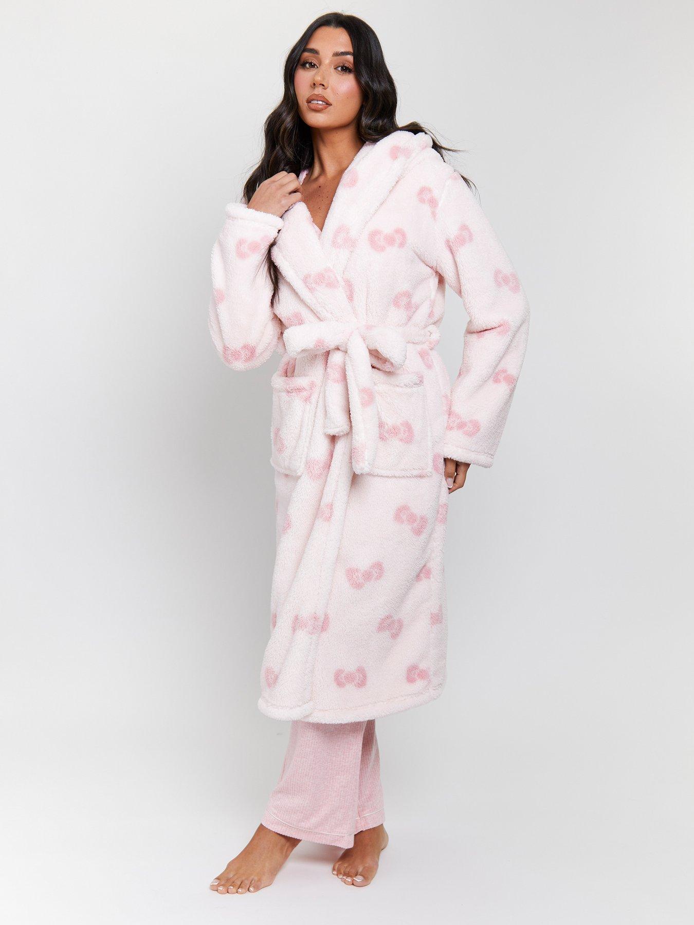 loungeable-sherpa-bow-hooded-maxi-robe-pinkfront