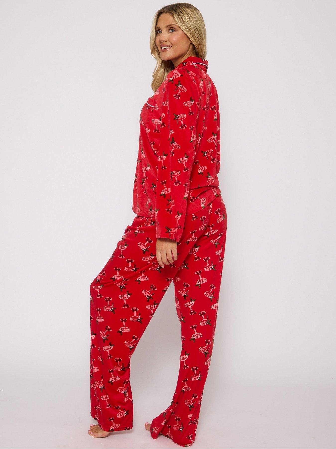 loungeable-cocktail-glass-printed-traditional-long-sleeved-top-and-trouser-christmas-pyjama-set-redstillFront