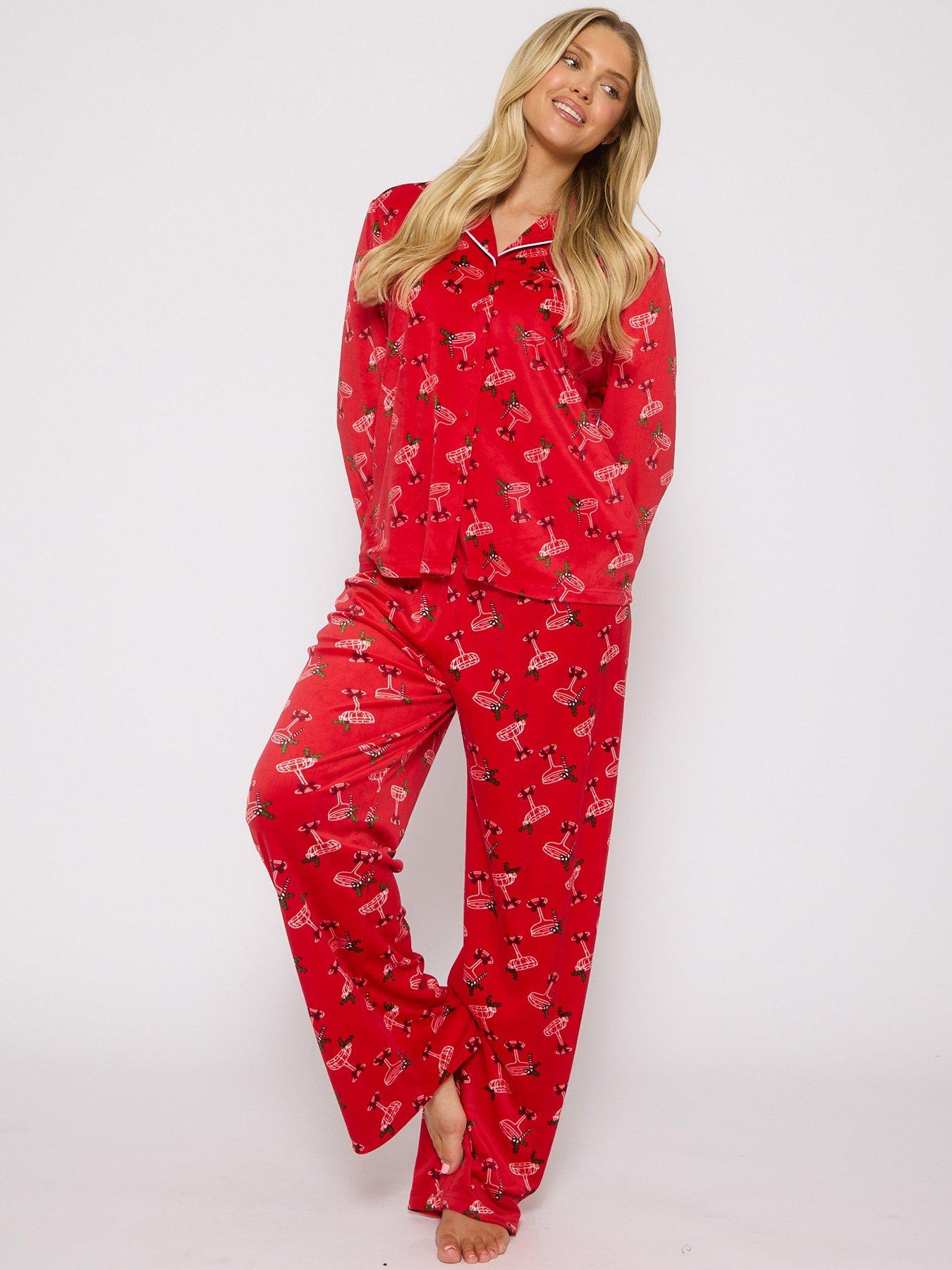 loungeable-cocktail-glass-printed-traditional-long-sleeved-top-and-trouser-christmas-pyjama-set-redback