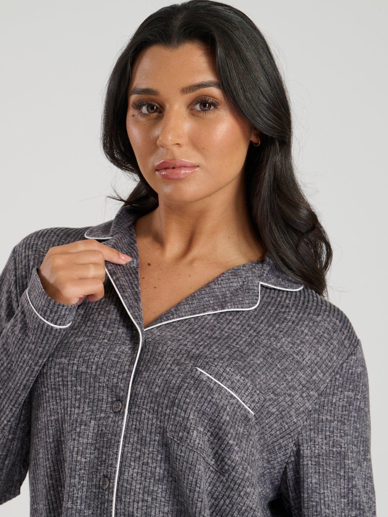 loungeable-marl-brushed-knit-rib-traditional-pyjama-set-greyoutfit