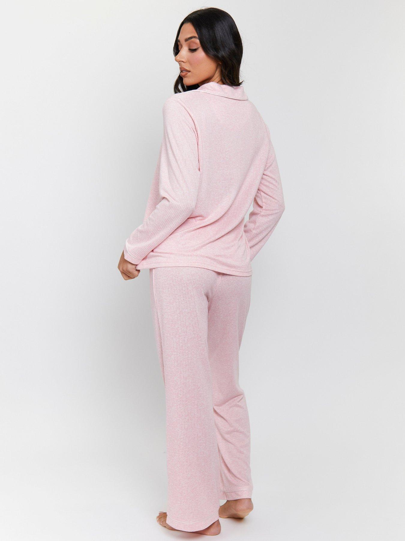 loungeable-marl-brushed-knit-rib-traditional-pyjama-set-greystillFront