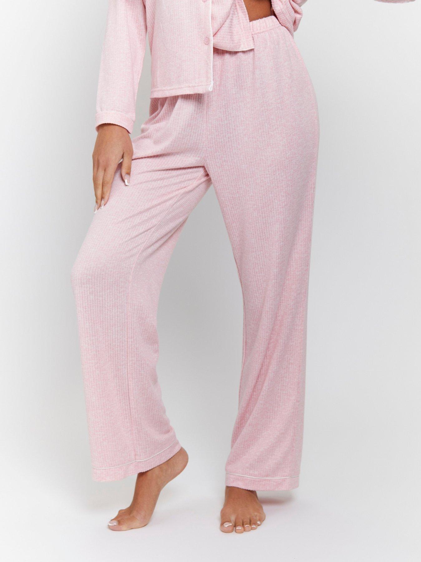 loungeable-marl-brushed-knit-rib-traditional-pyjama-set-greyback