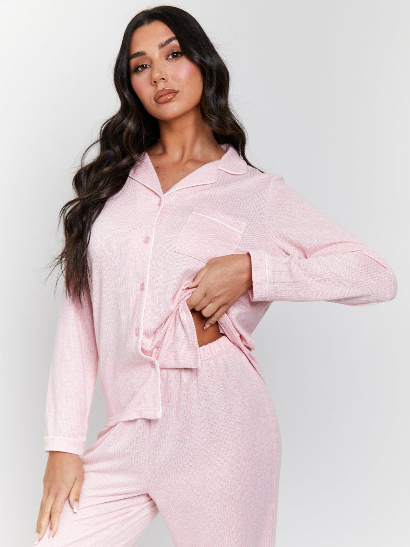 loungeable-marl-brushed-knit-rib-traditional-pyjama-set-greyoutfit