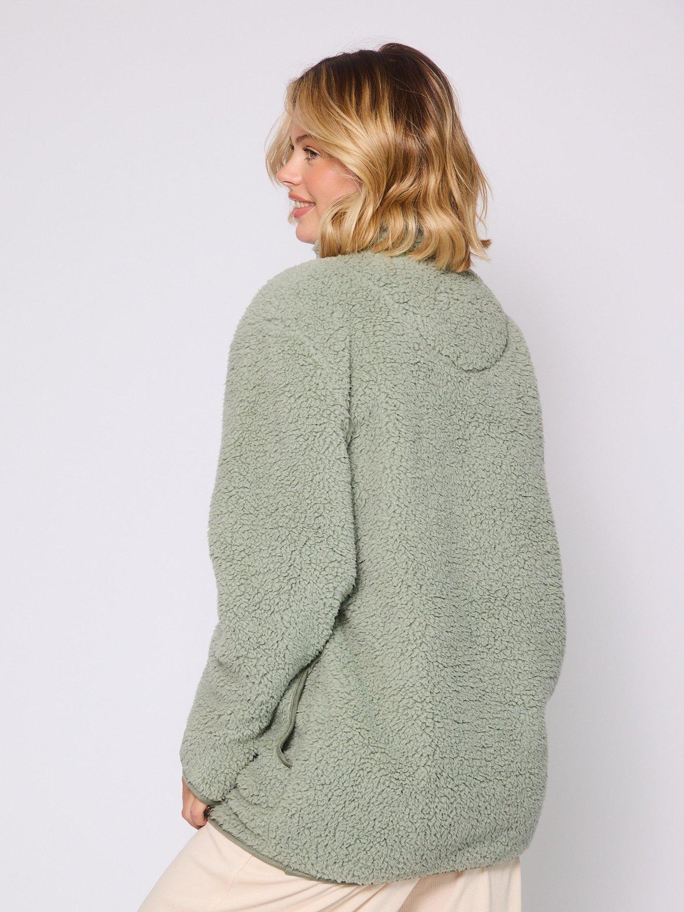 Image 2 of 4 of Loungeable Borg 1/4 Zip Jumper With Pockets - Green