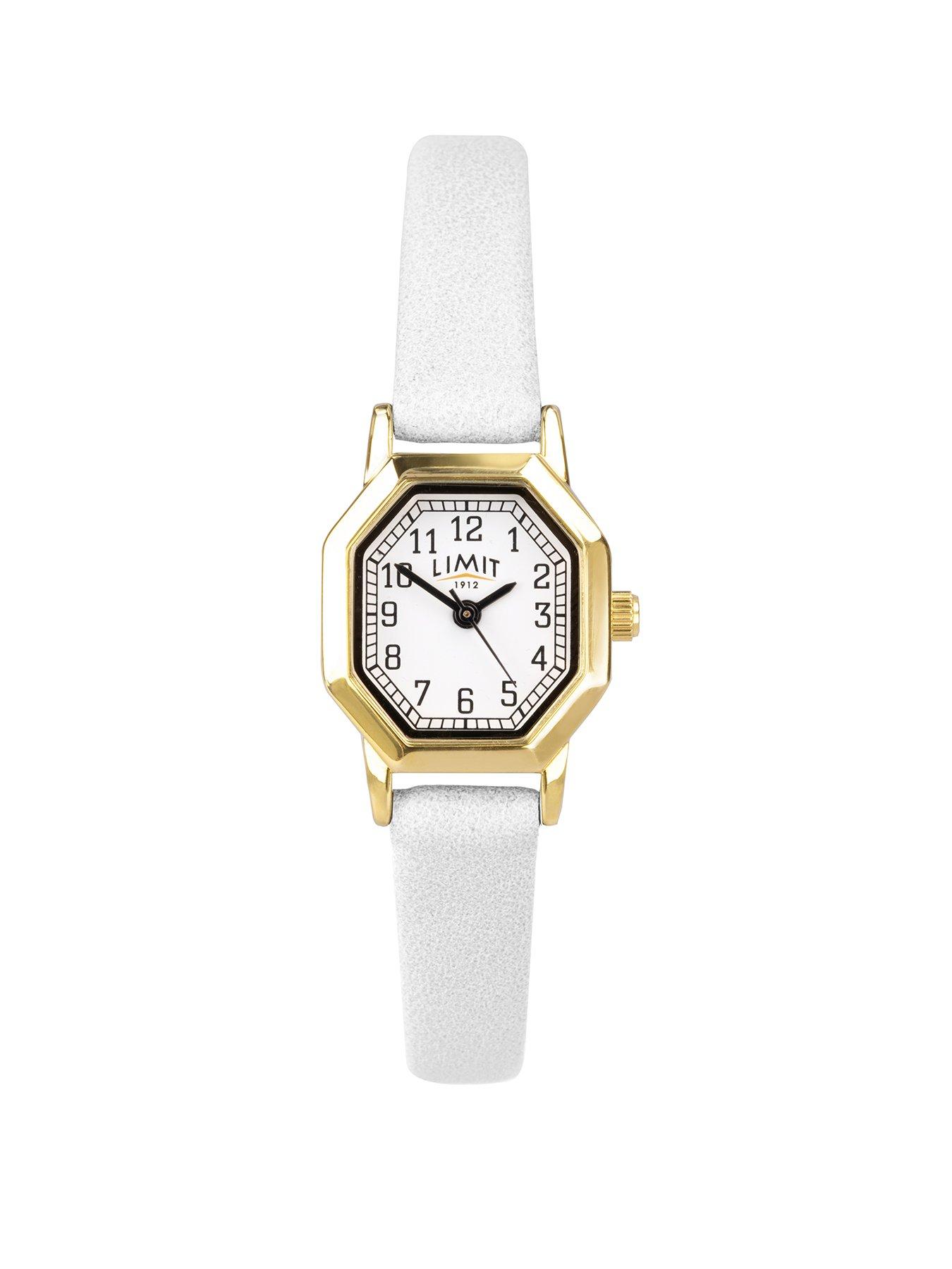 Limit Limit 22mm Womens Octagonal Gold Analogue Watch with White Strap