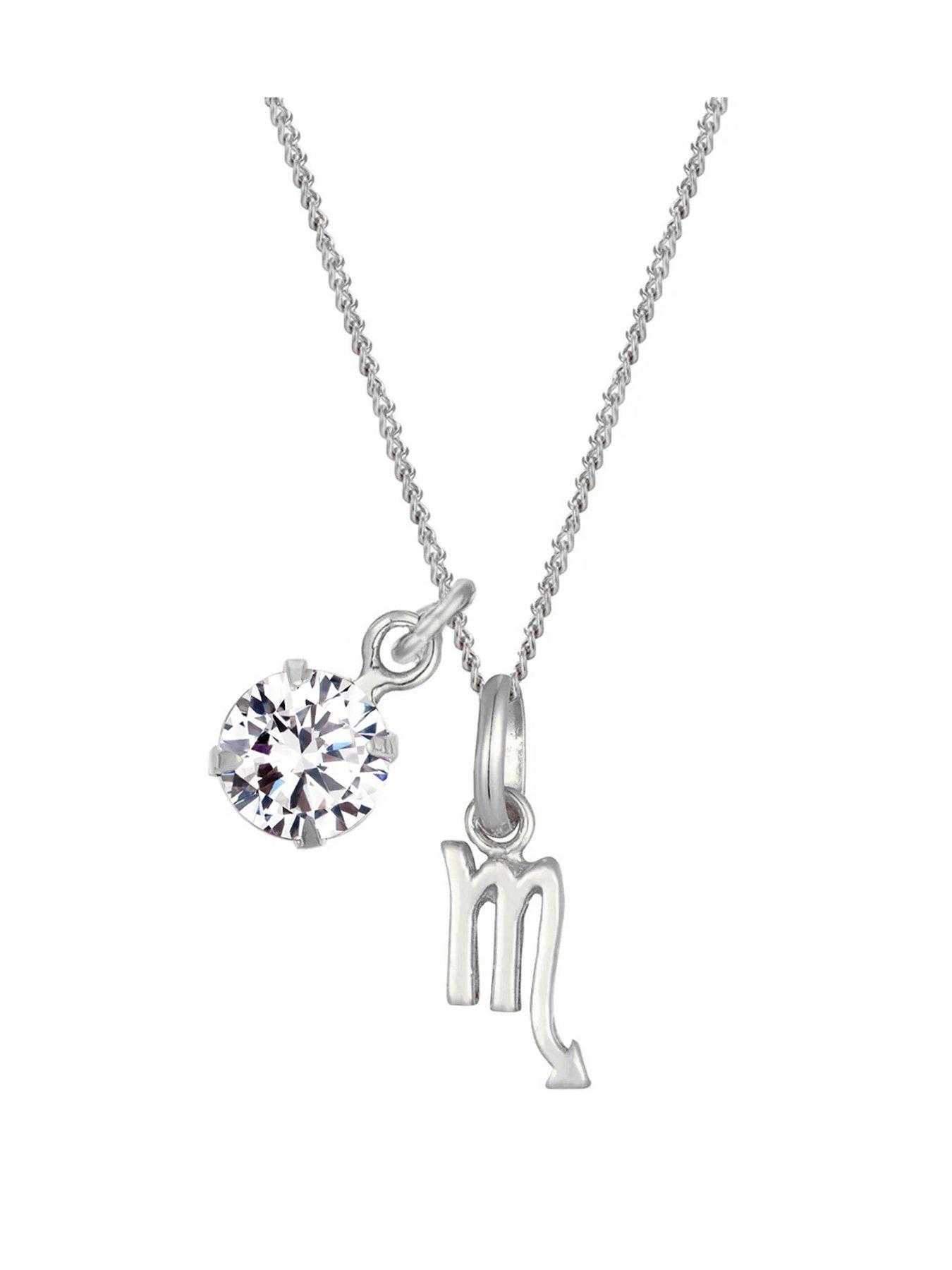 The Love Collection Sterling Silver Zodiac Sign and White CZ Charm Necklace