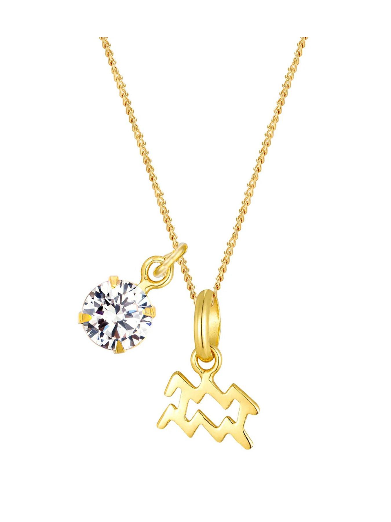 The Love Collection Gold plated Sterling Silver Zodiac Sign and White CZ Charm Necklace