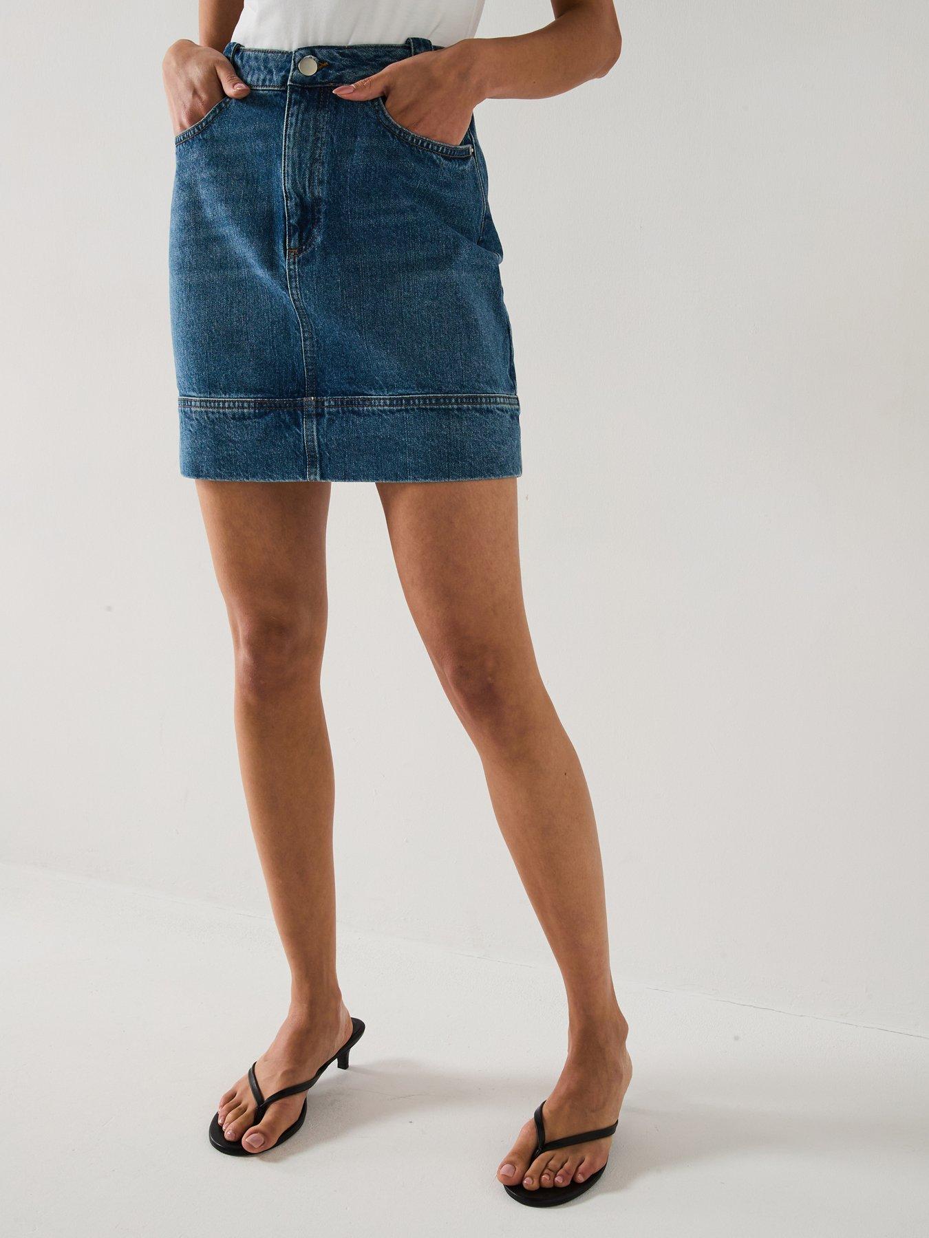 V by Very Waist Tab Denim Mini Skirt - Mid Wash