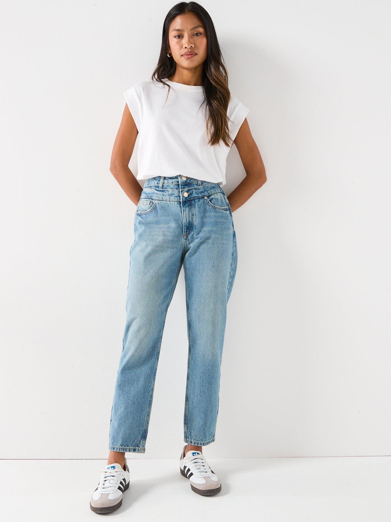 Image 6 of 6 of V by Very Double Waistband Mom Jeans - Mid Wash
