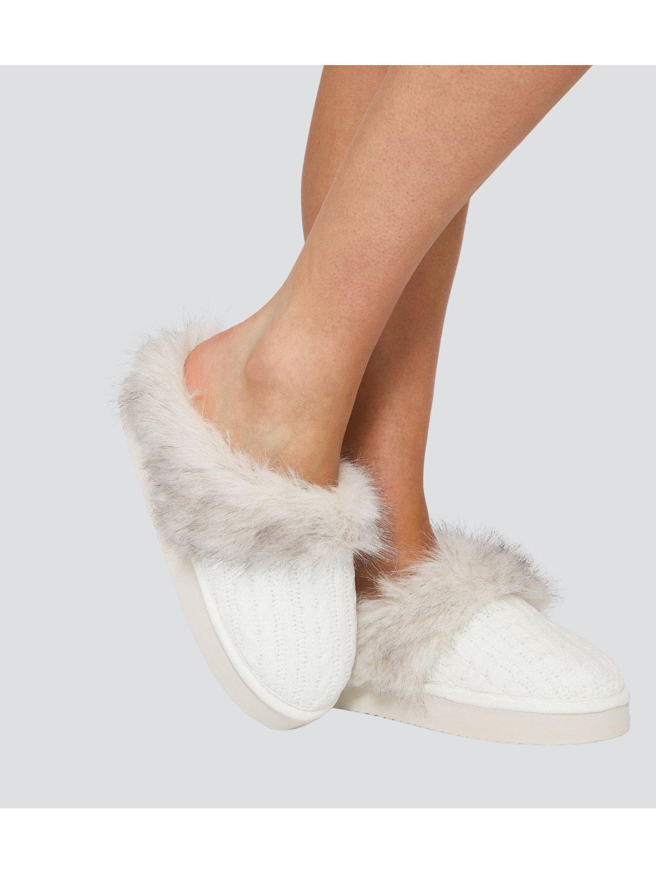loungeable-cable-knit-chunky-mule-slippers-with-faux-fur-trim-whitedetail