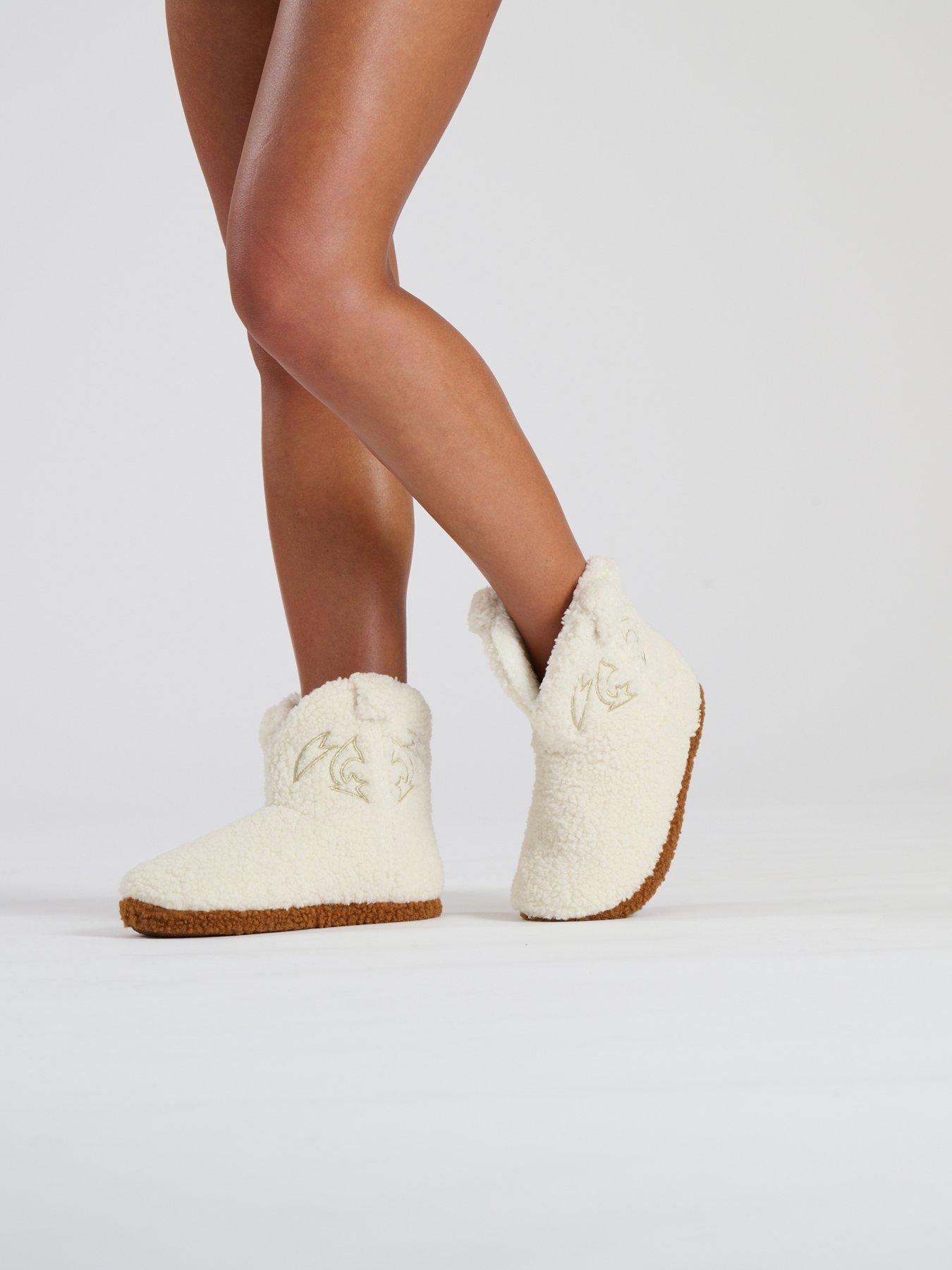 Image 3 of 4 of Loungeable Borg Cowboy Bootie Slippers - Cream