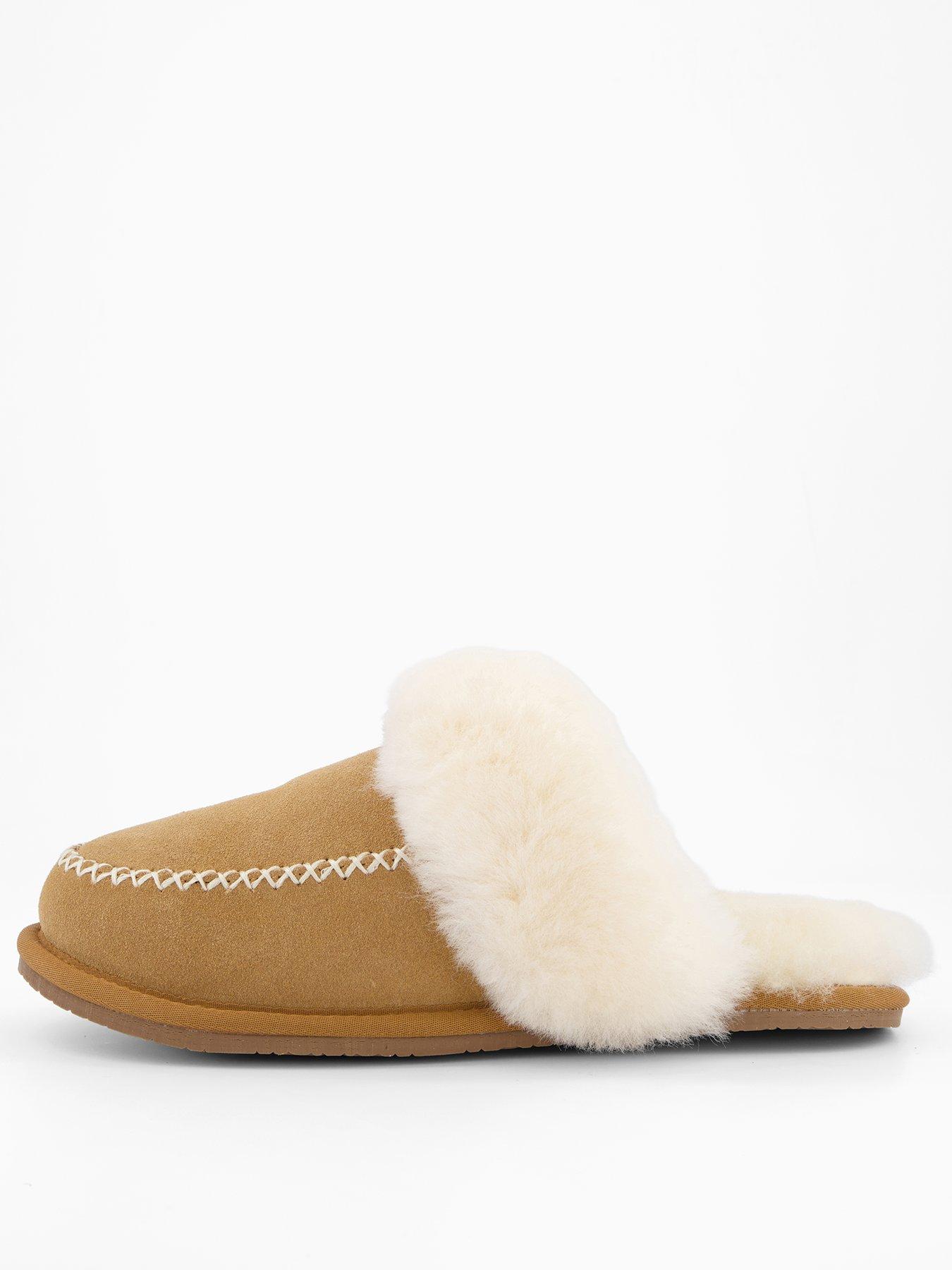 Loungeable Tan Sheepskin Whipstitch Mule Slippers - Tan