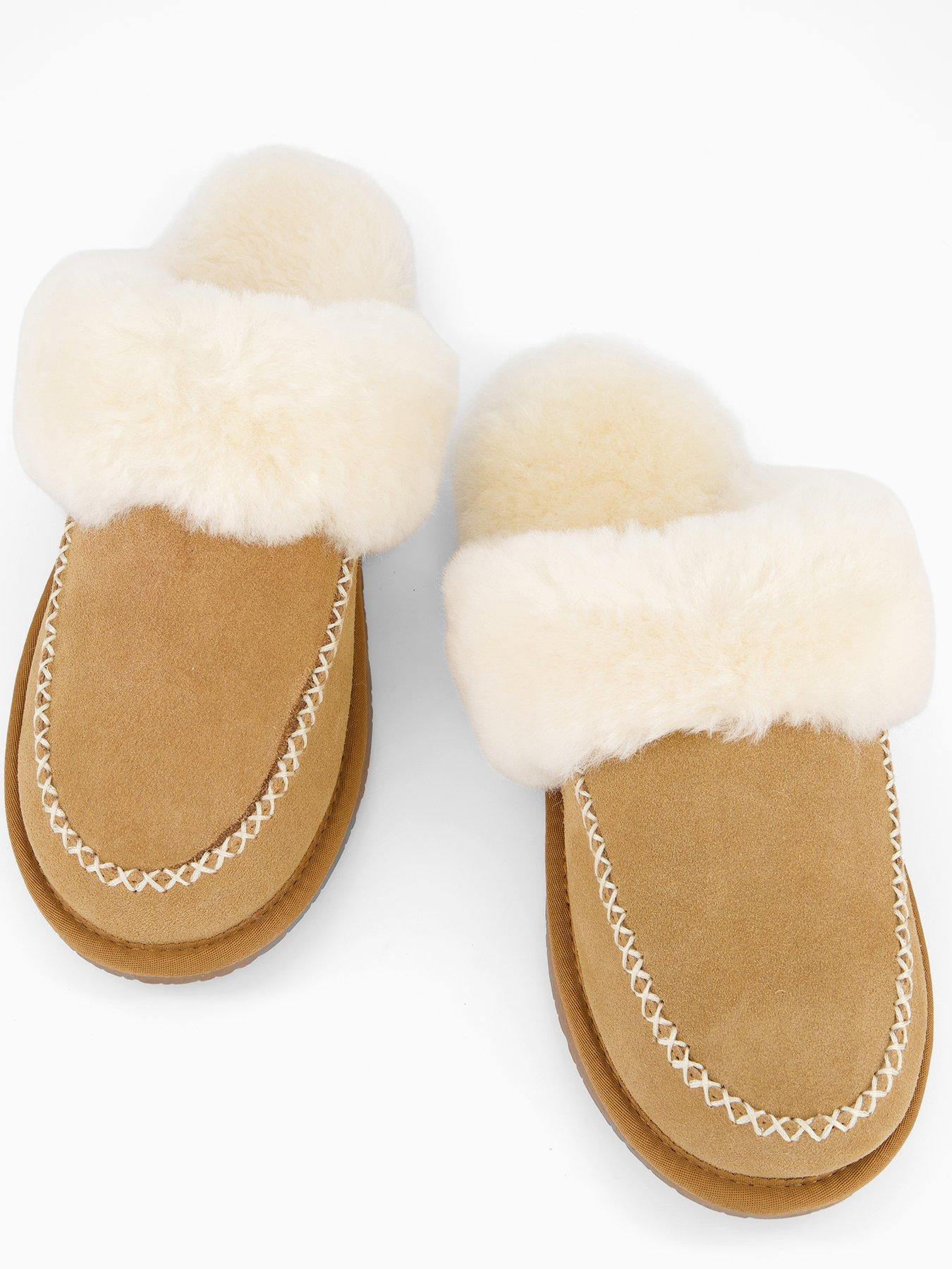 Image 3 of 7 of Loungeable Tan Sheepskin Whipstitch Mule Slippers - Tan