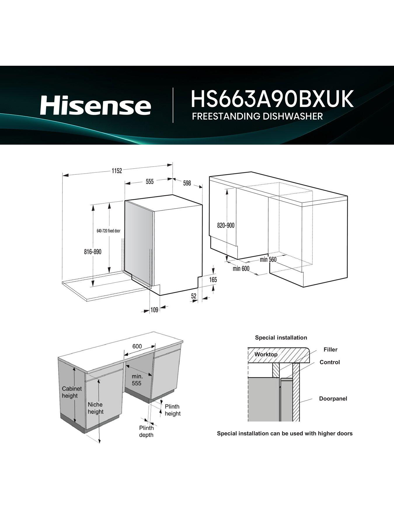 Image 5 of 7 of Hisense HS663A90BXUK Full Size 16-Place A Rated Freestanding Dishwasher&nbsp; - Black Inox&nbsp;