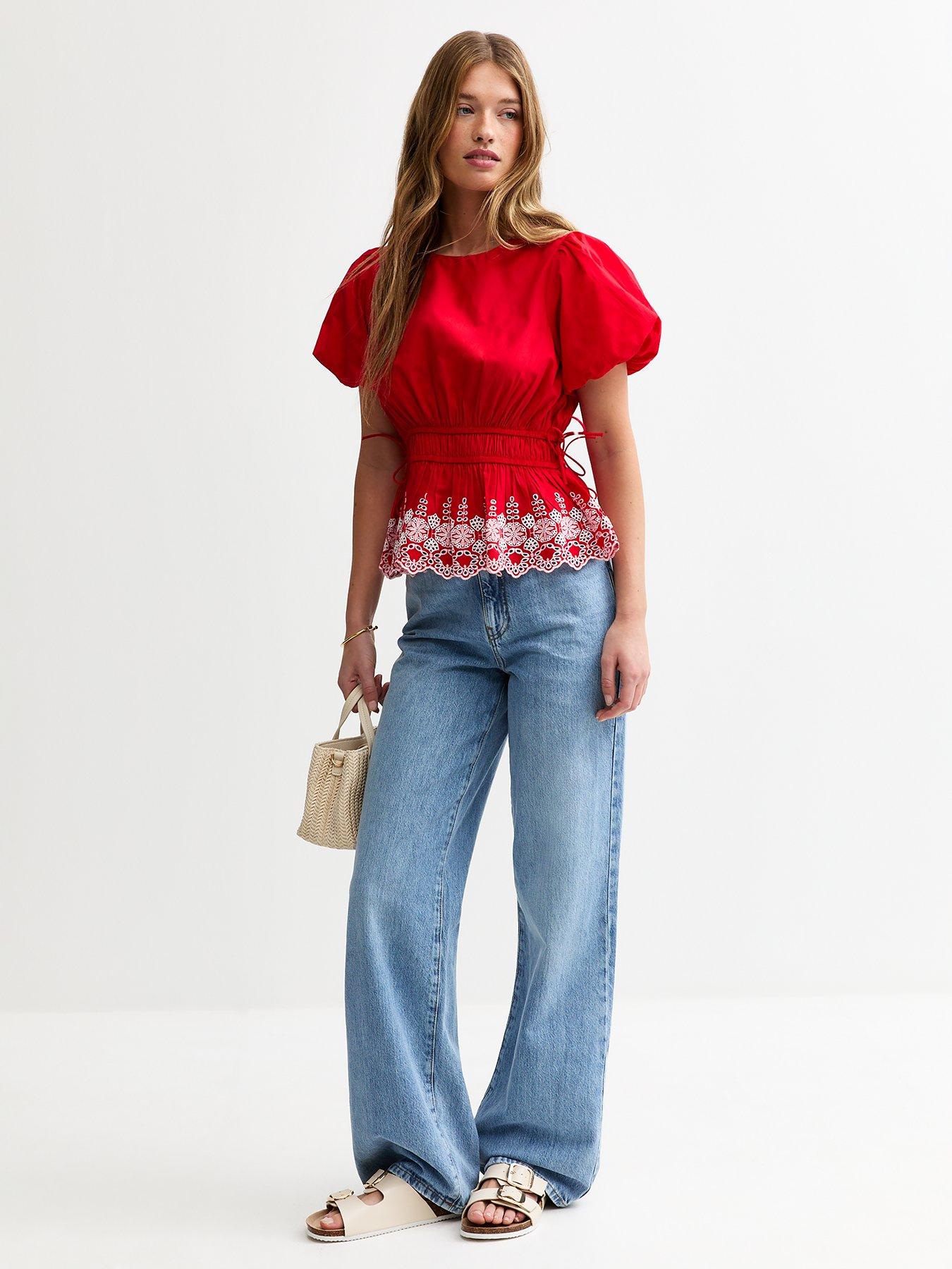 new-look-embroidered-trim-puff-sleeve-blouse-red