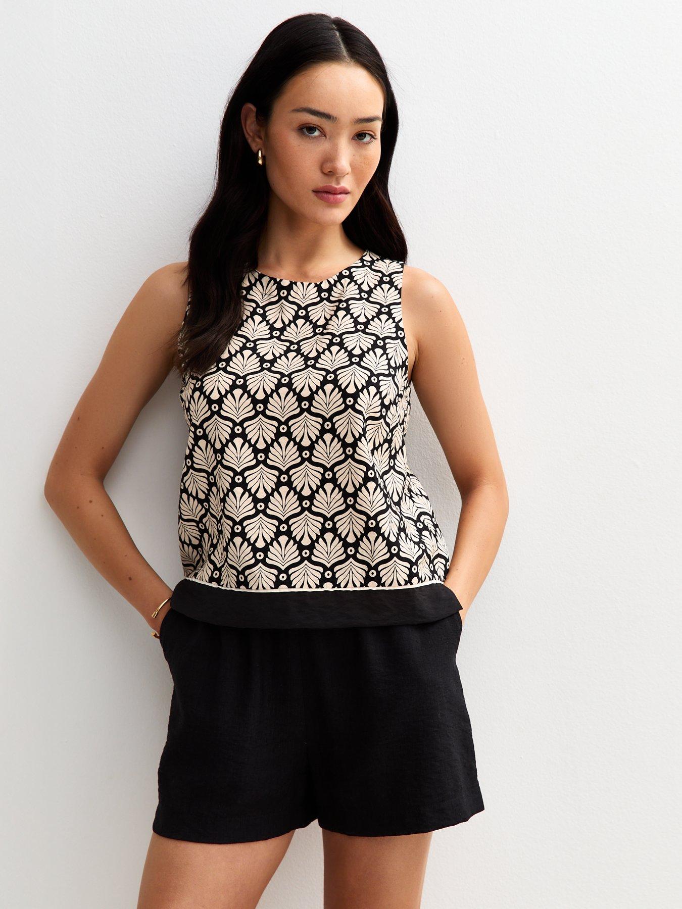 Image of New Look Black Floral Print Sleeveless Top - White