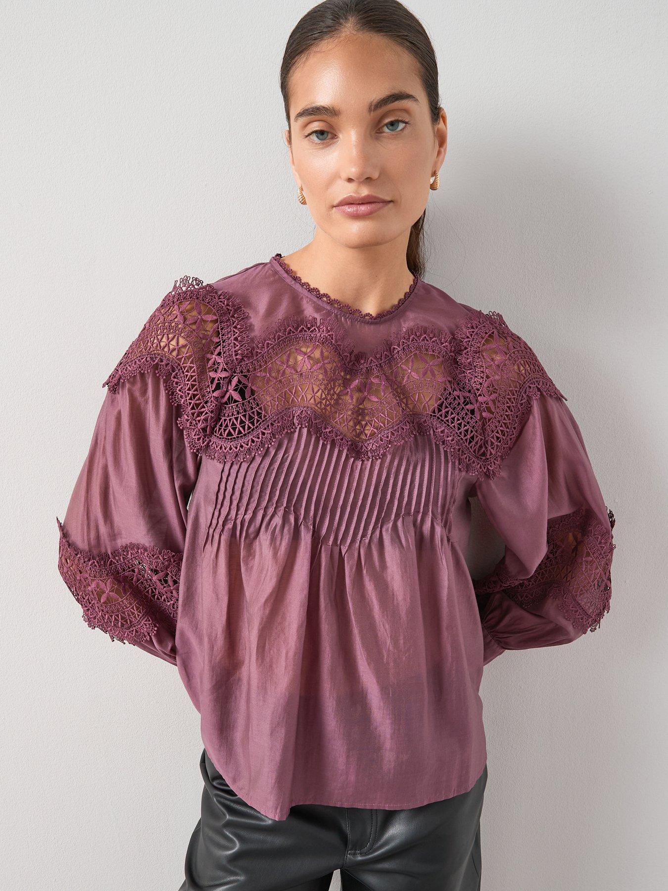 Image 1 of 7 of The Very Collection Premium Lace Insert Blouse - Purple