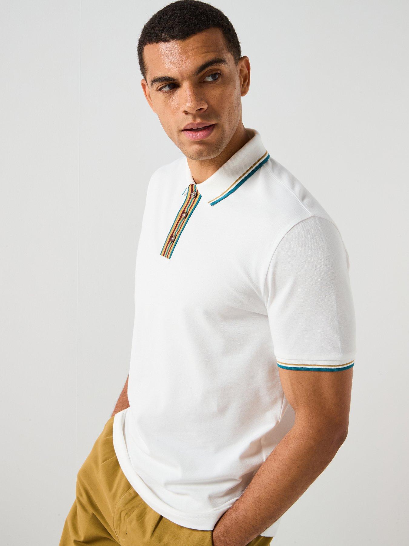 Image 1 of 4 of PS PAUL SMITH Stripe Contrast Tipped Polo Shirt - White