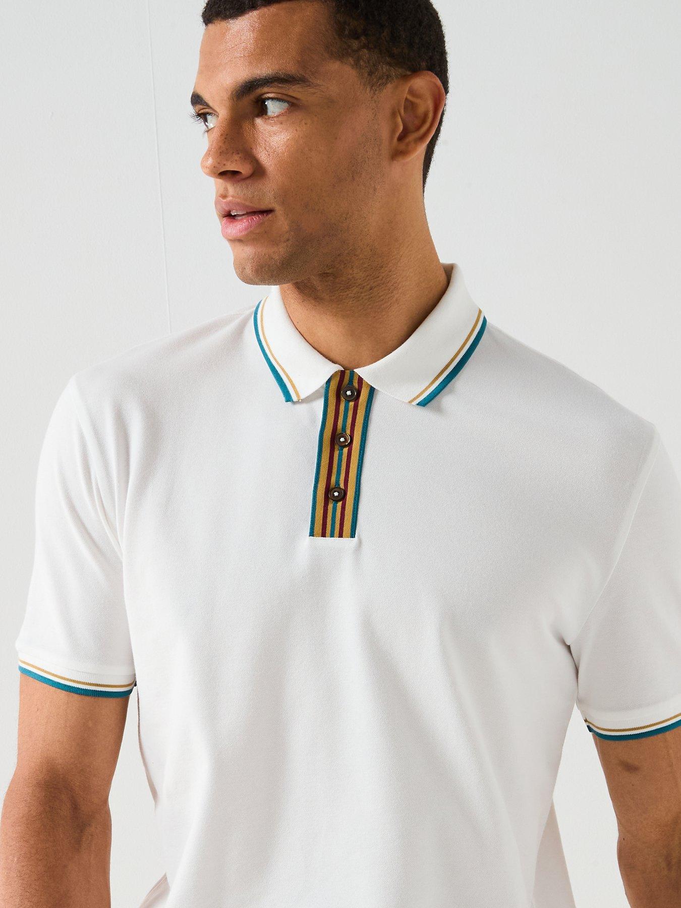Image 4 of 4 of PS PAUL SMITH Stripe Contrast Tipped Polo Shirt - White