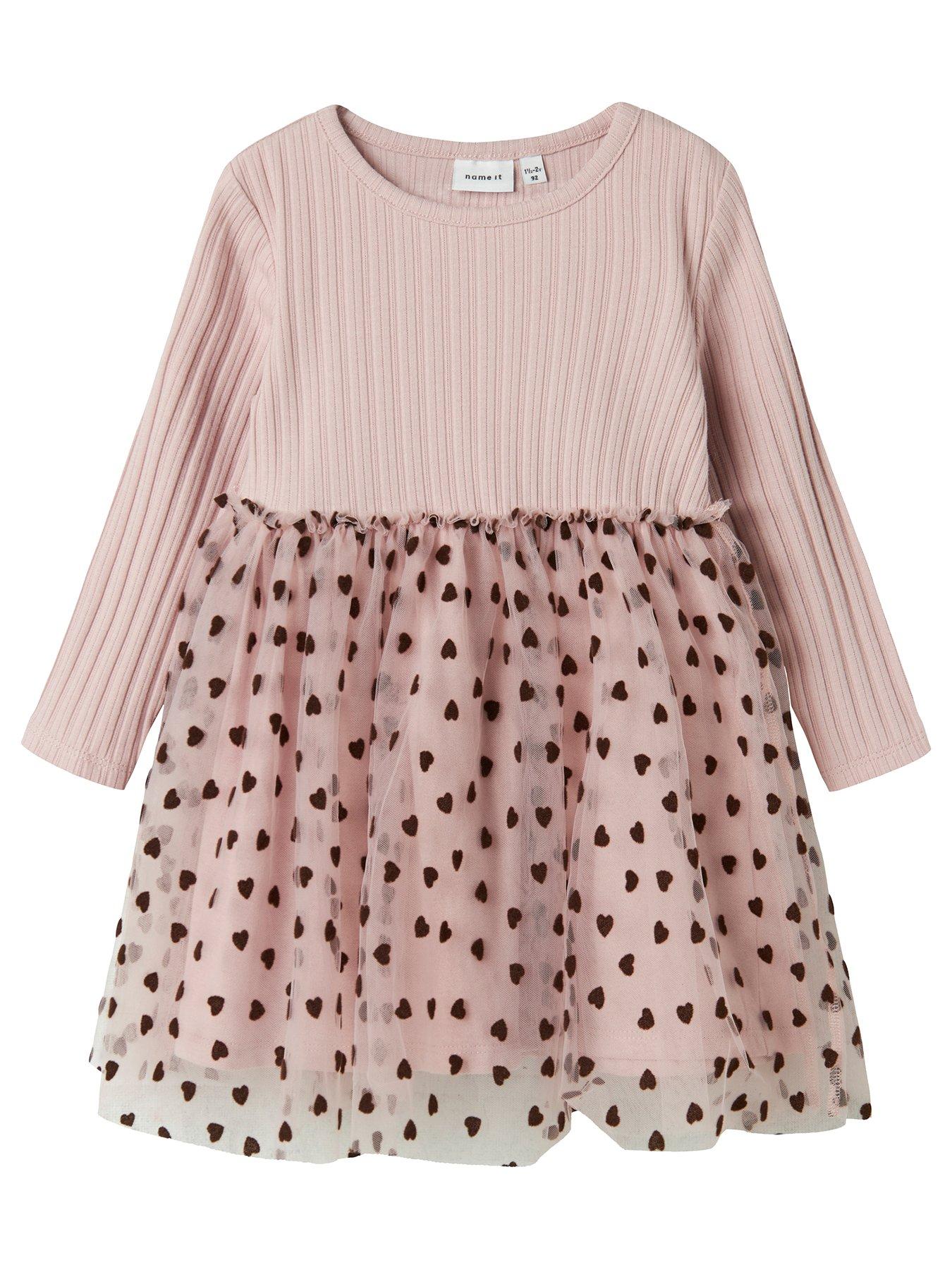 Name It Mini Girls Heart Print Tulle Dress - Pink