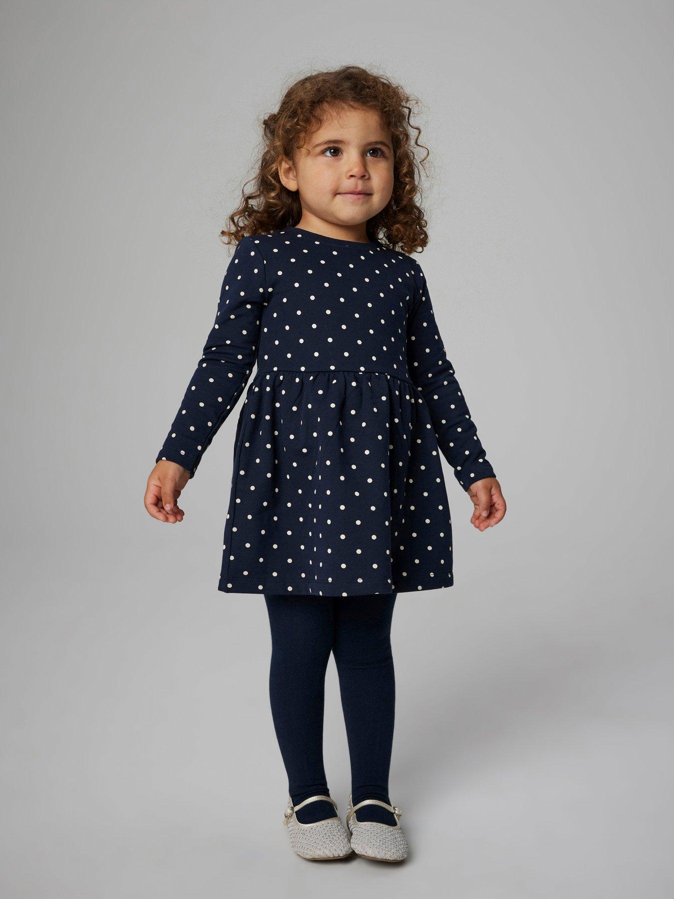 Name It Mini Girls Fleece Lined Spot Sweat Dress - Navy