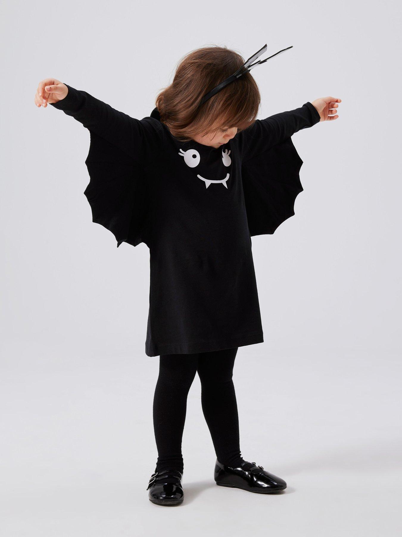 Image 1 of 4 of Name It Mini Girls Halloween Bat Dress With Wings - Black