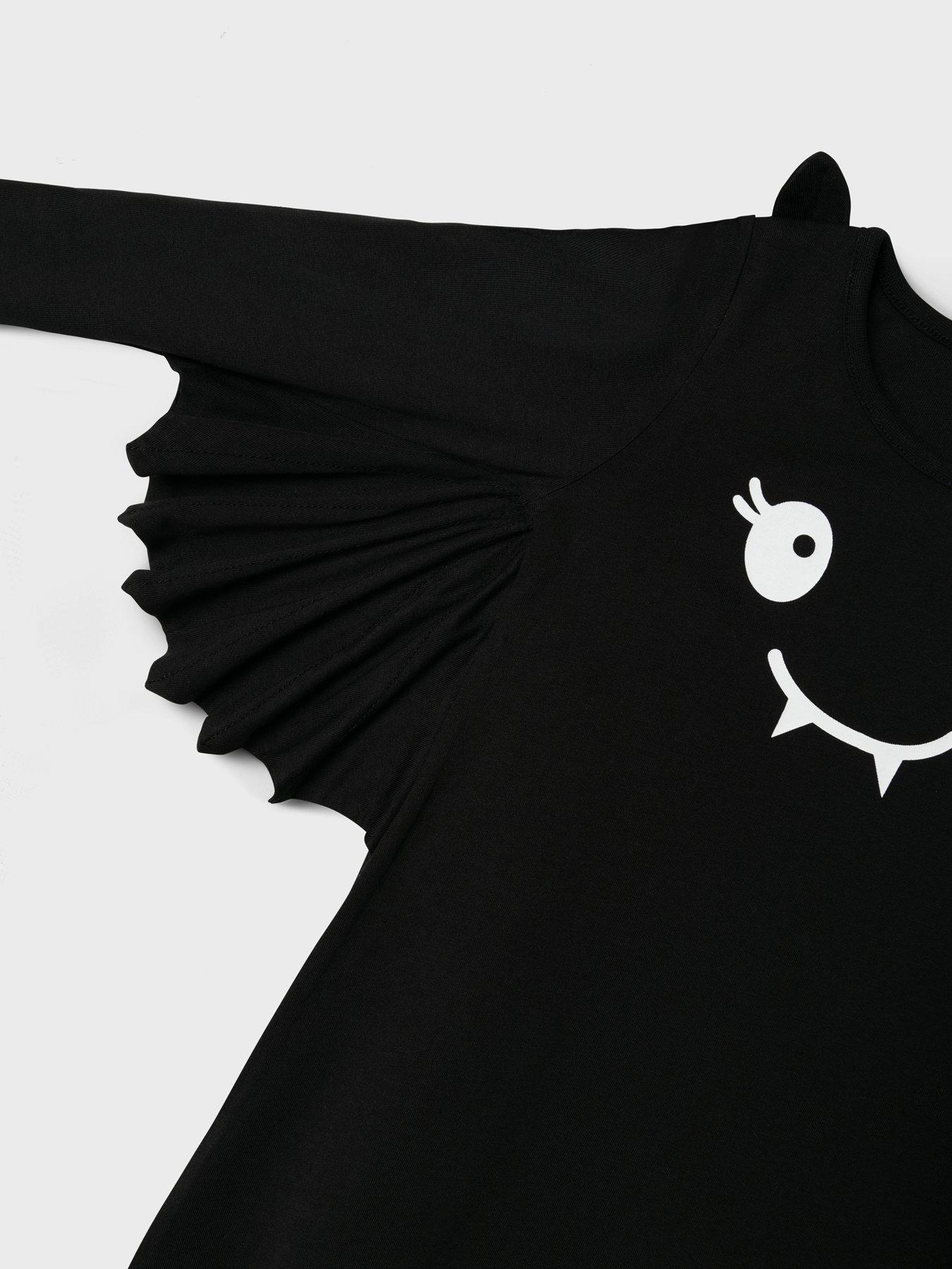 Image 4 of 4 of Name It Mini Girls Halloween Bat Dress With Wings - Black