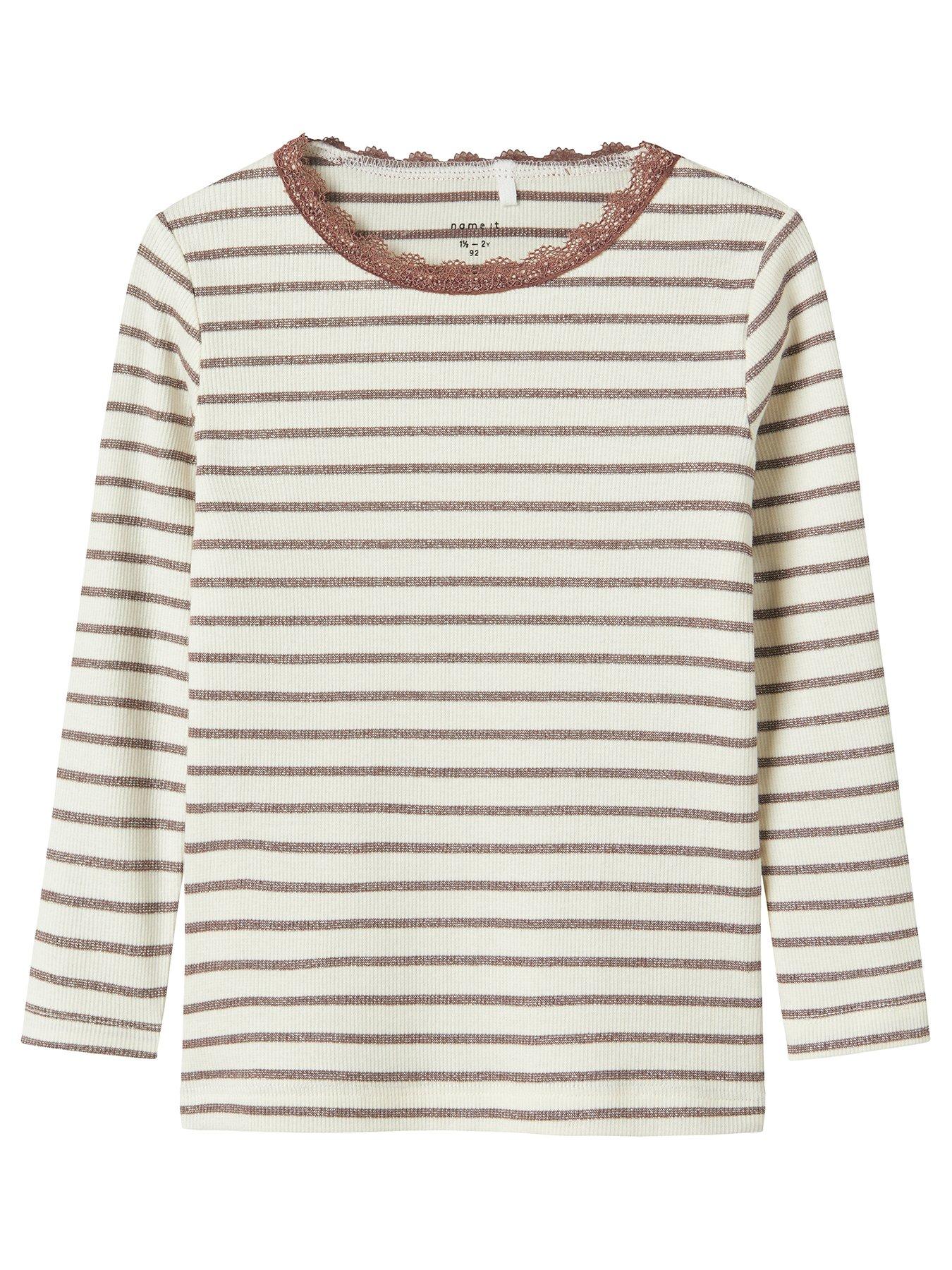 Name It Mini Girls Striped Long Sleeve Tshirt - Brown