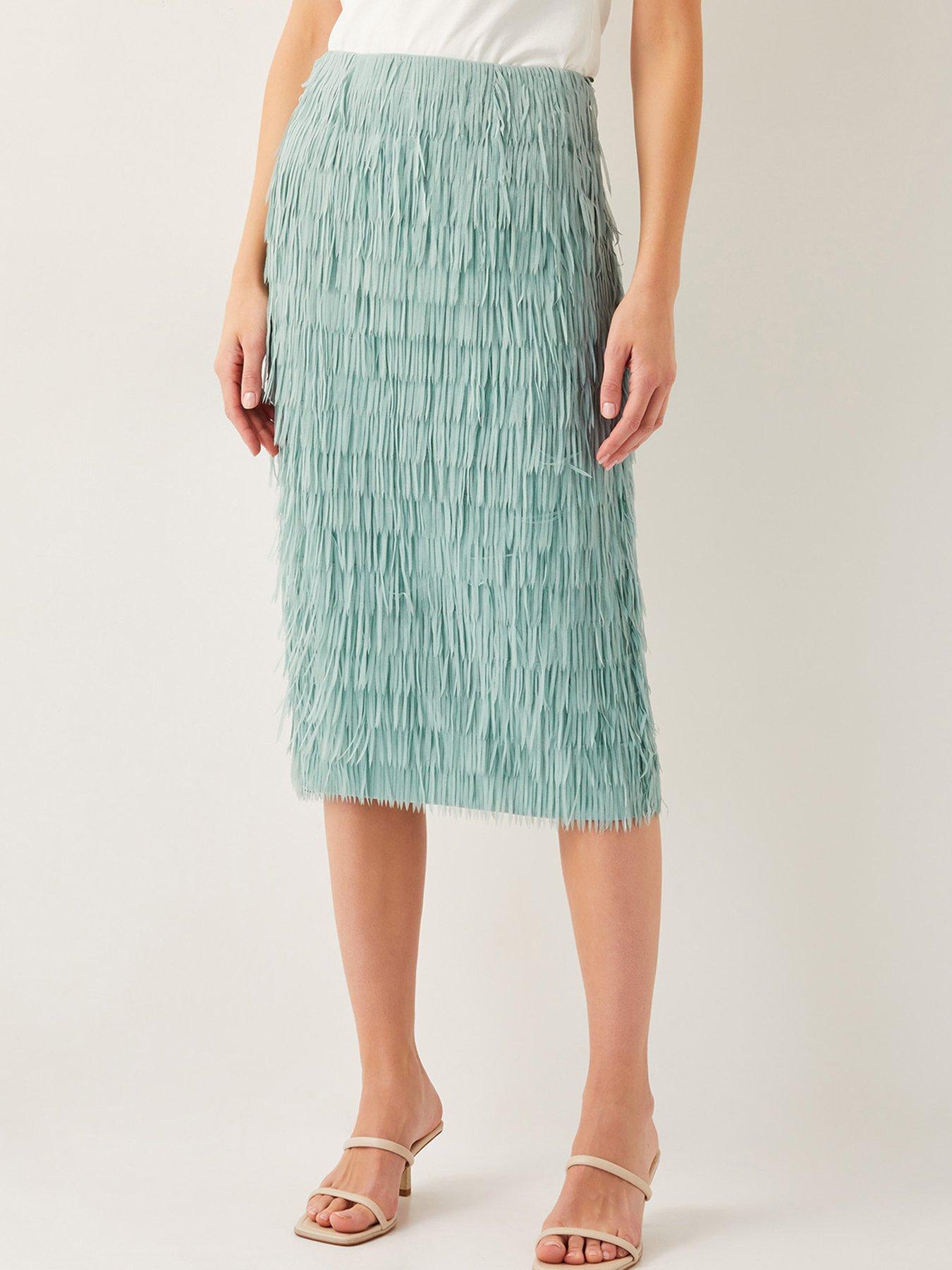undefined Cosima Fringe Pencil Skirt - Green
