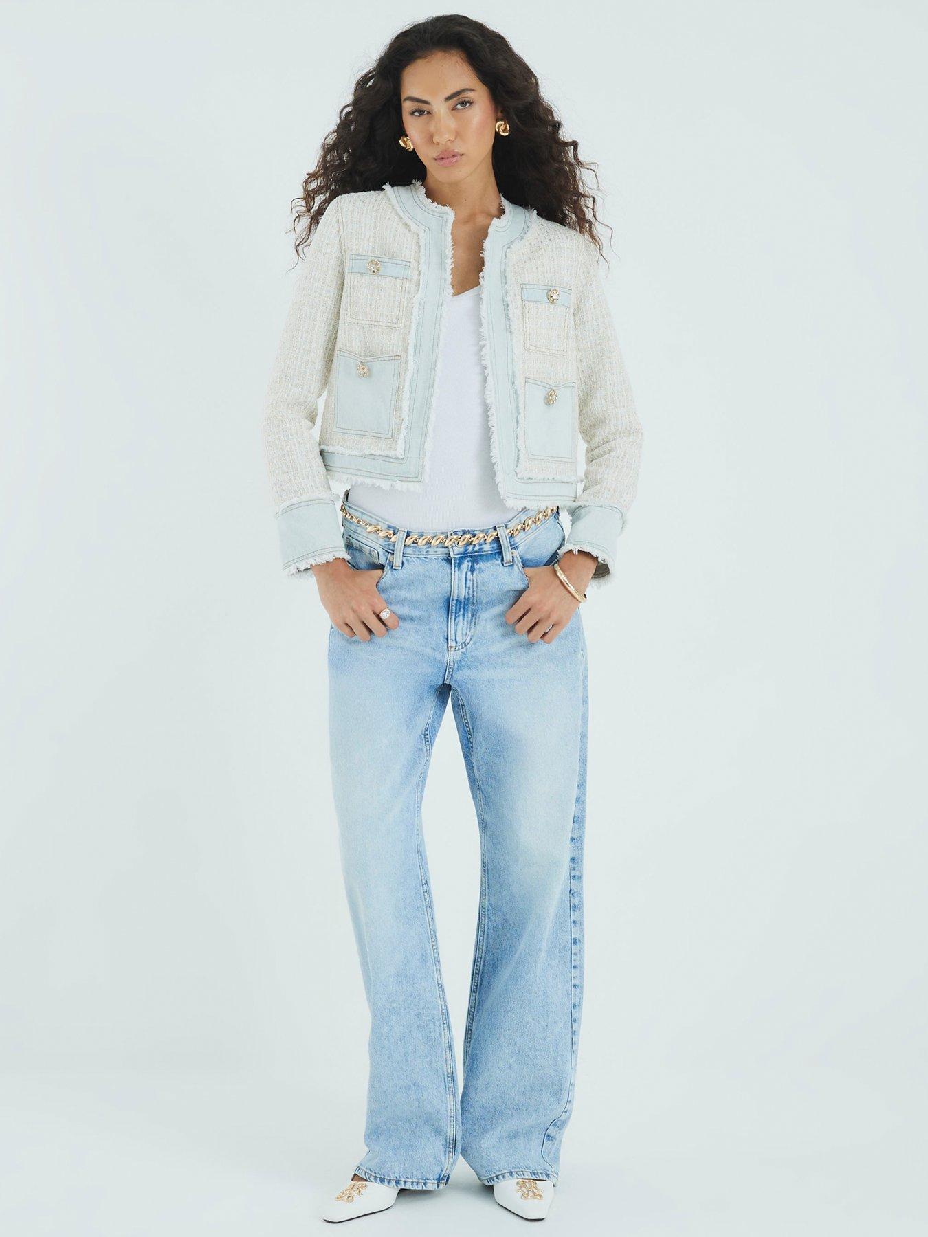 Image 2 of 4 of River Island Long Sleeve Vanessa Denim Tweed Trophy - Cream