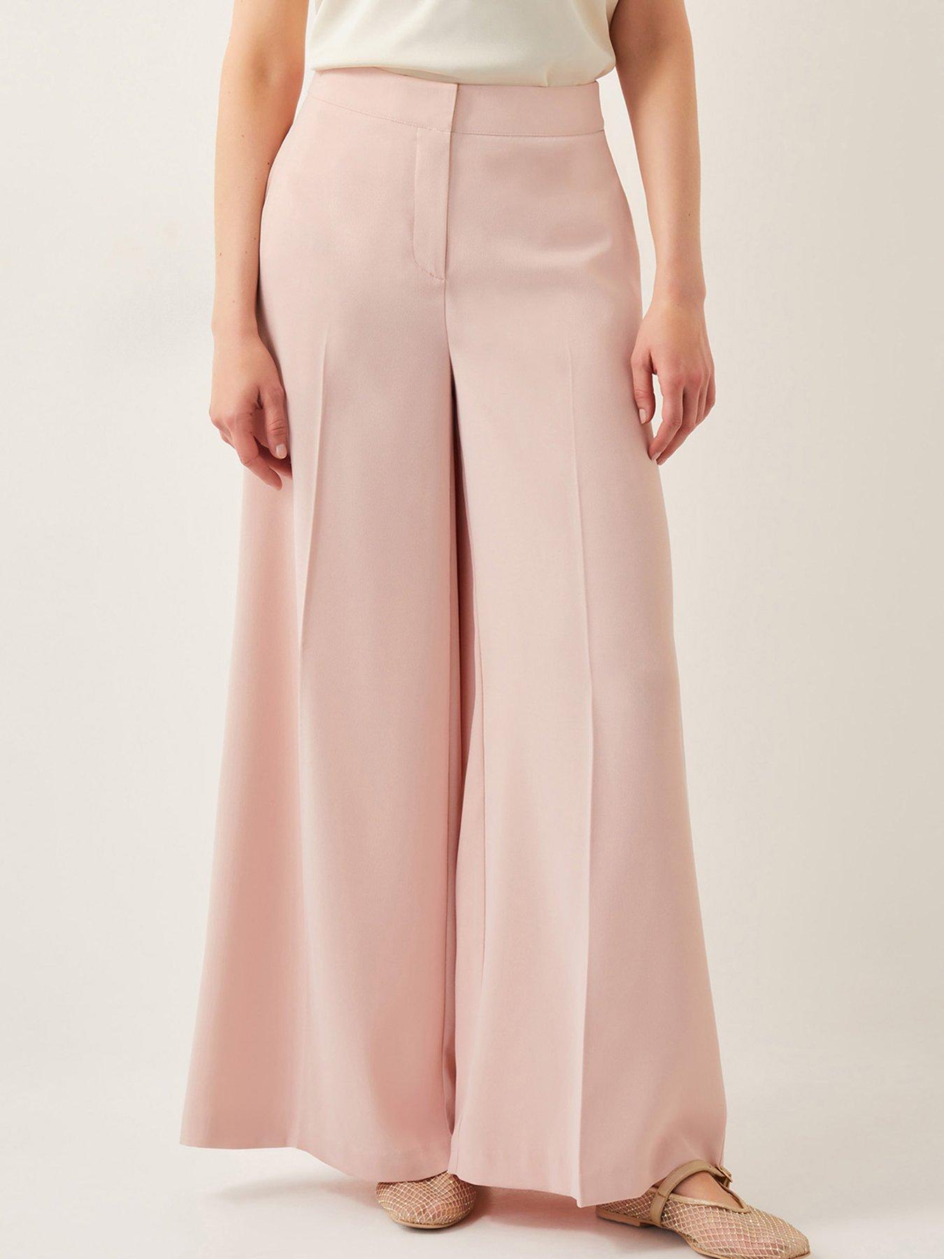 Image 1 of 6 of Monsoon Ruth Wide Leg Trousers - Pink